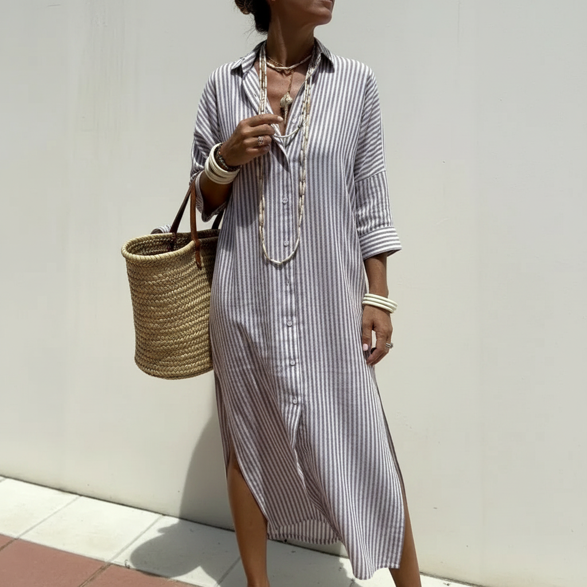 Bellavita | Vestido con rayas verticales y corte fluido