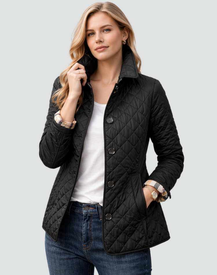 Chaqueta acolchada para mujer de media temporada con botones al frente, abrigo ligero