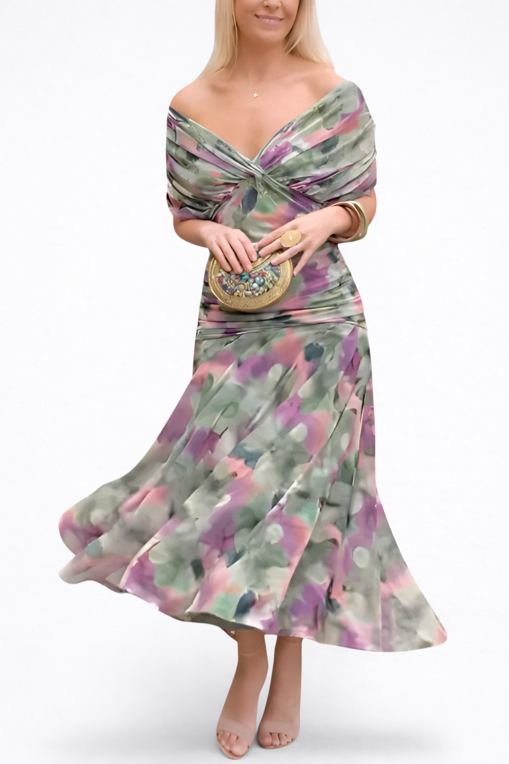 Eli Luna| Vestido Floral largo con Escote en V