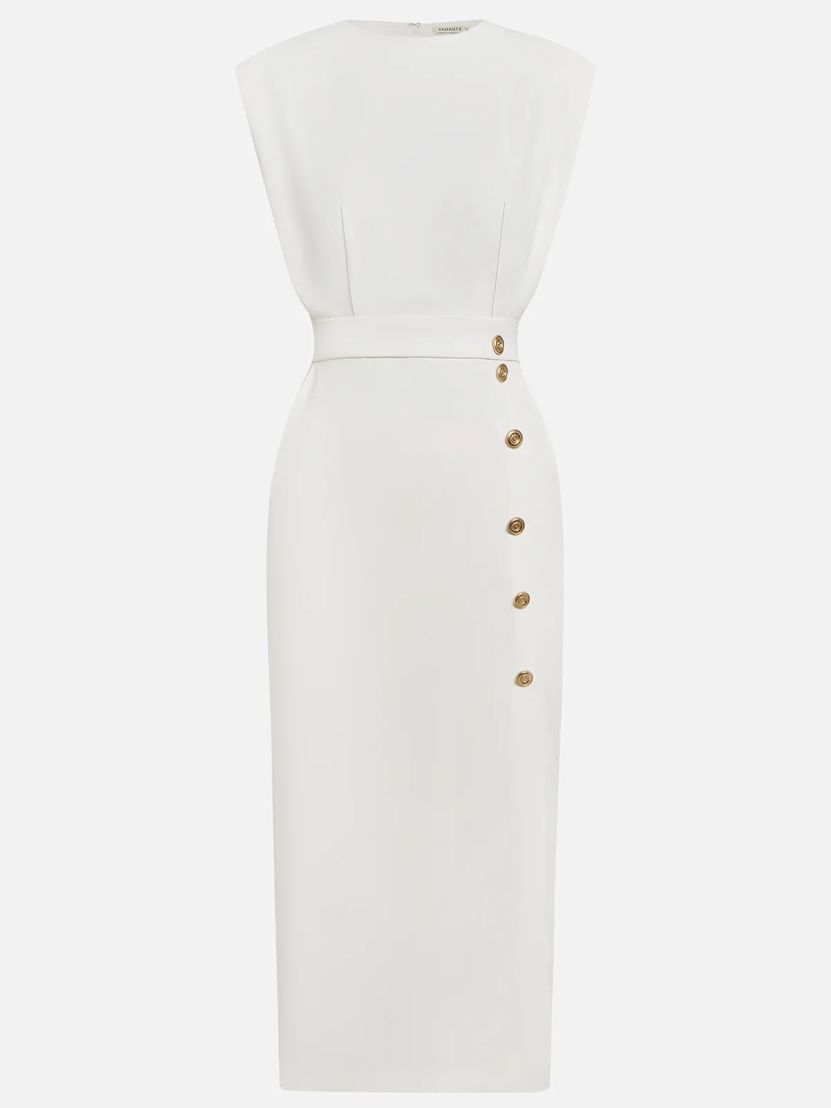 Malene™ | Vestido Midi Sólido con Abertura de Botones y Escote Redondo