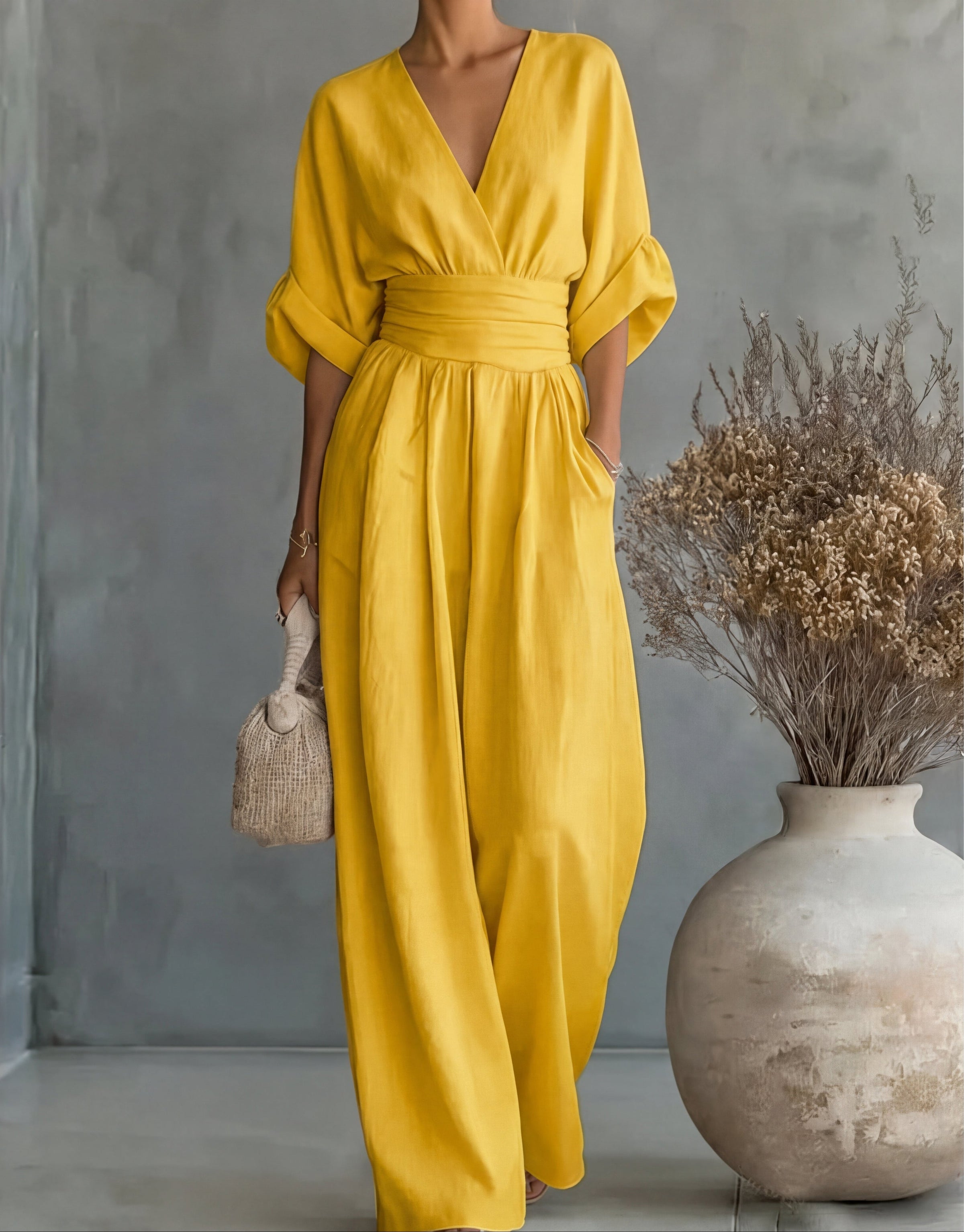 Fluid jumpsuit with V-neckline