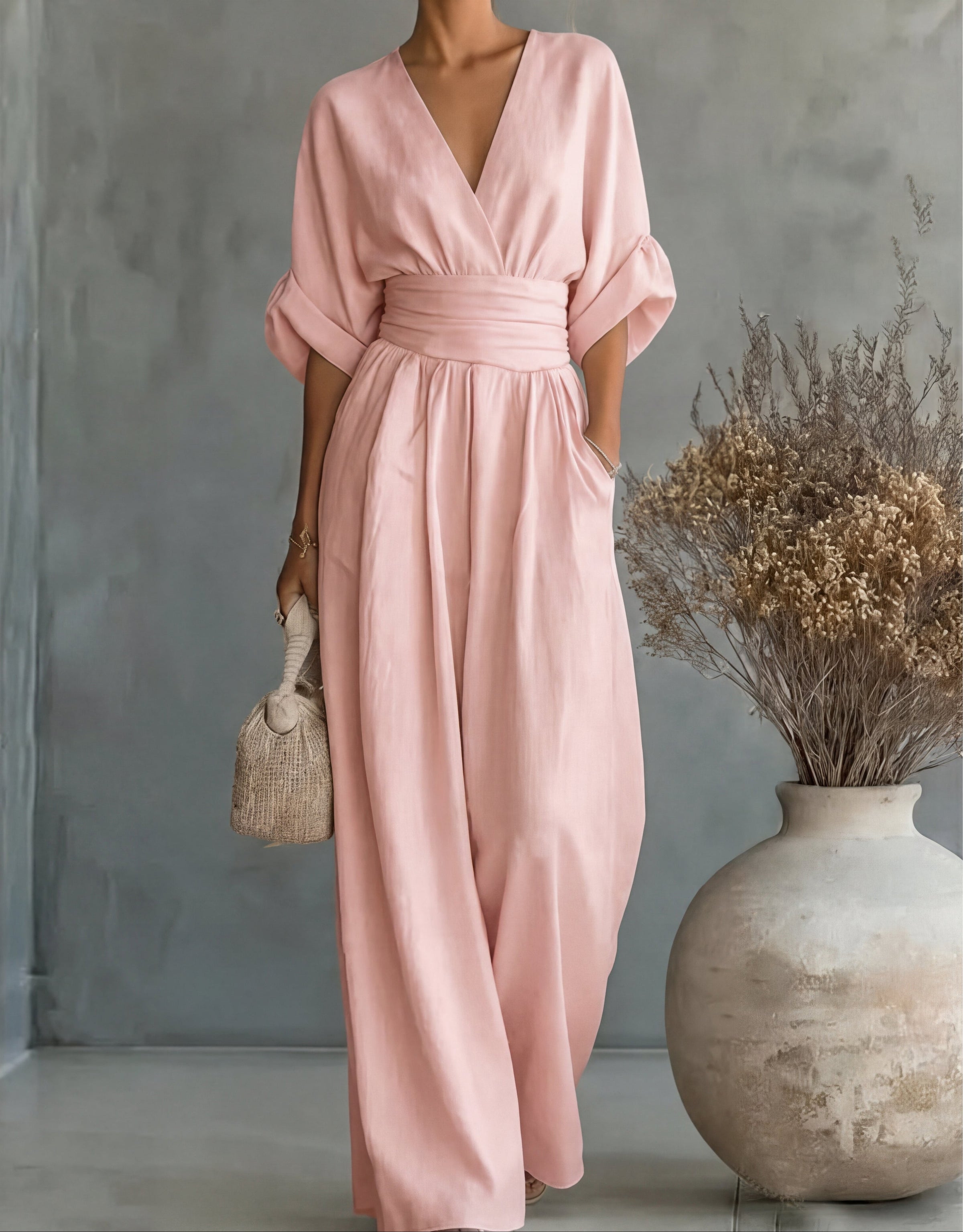 Fluid jumpsuit with V-neckline