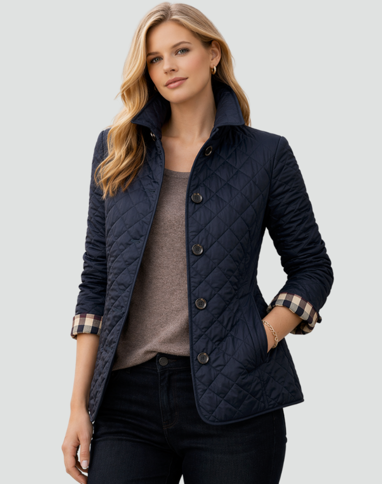 Chaqueta acolchada para mujer de media temporada con botones al frente, abrigo ligero