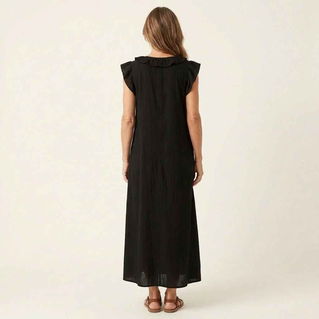 Anita | Vestido largo con cuello en V y volantes
