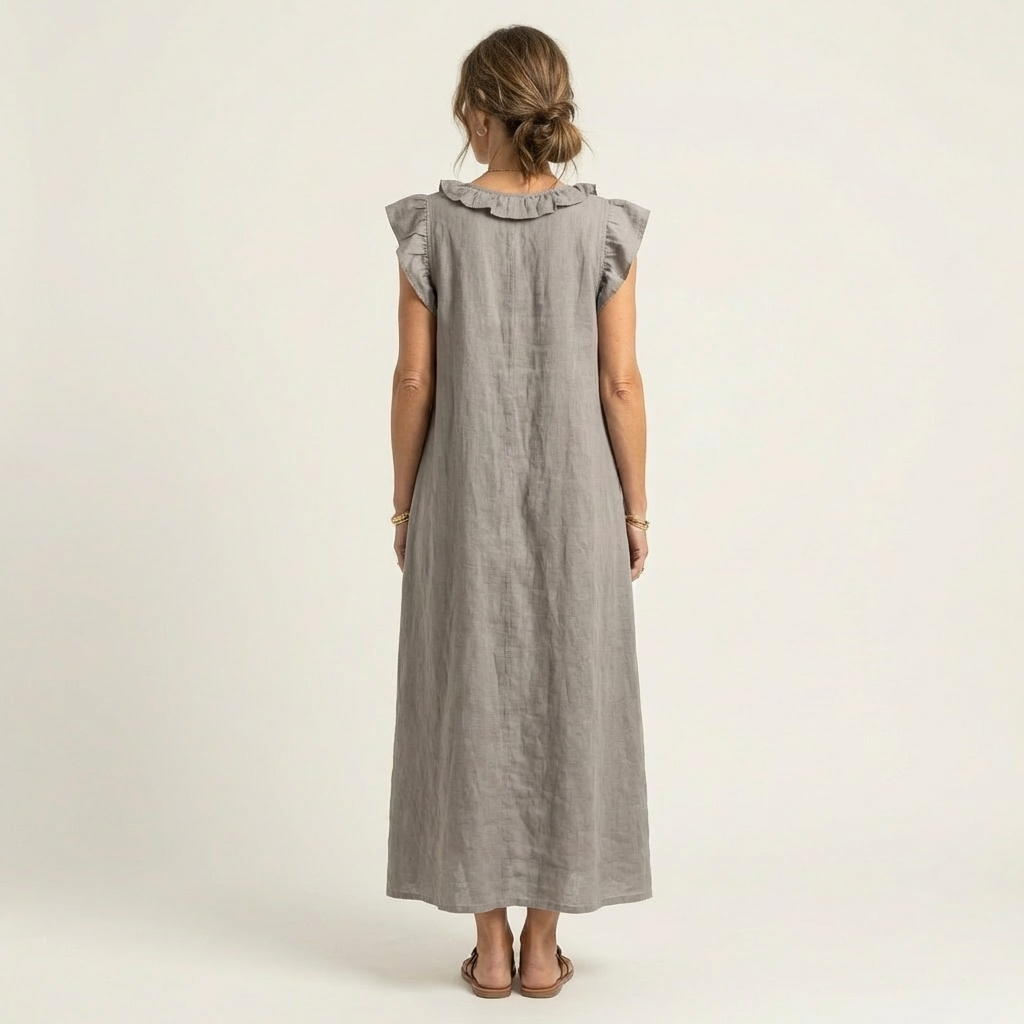 Anita | Vestido largo con cuello en V y volantes