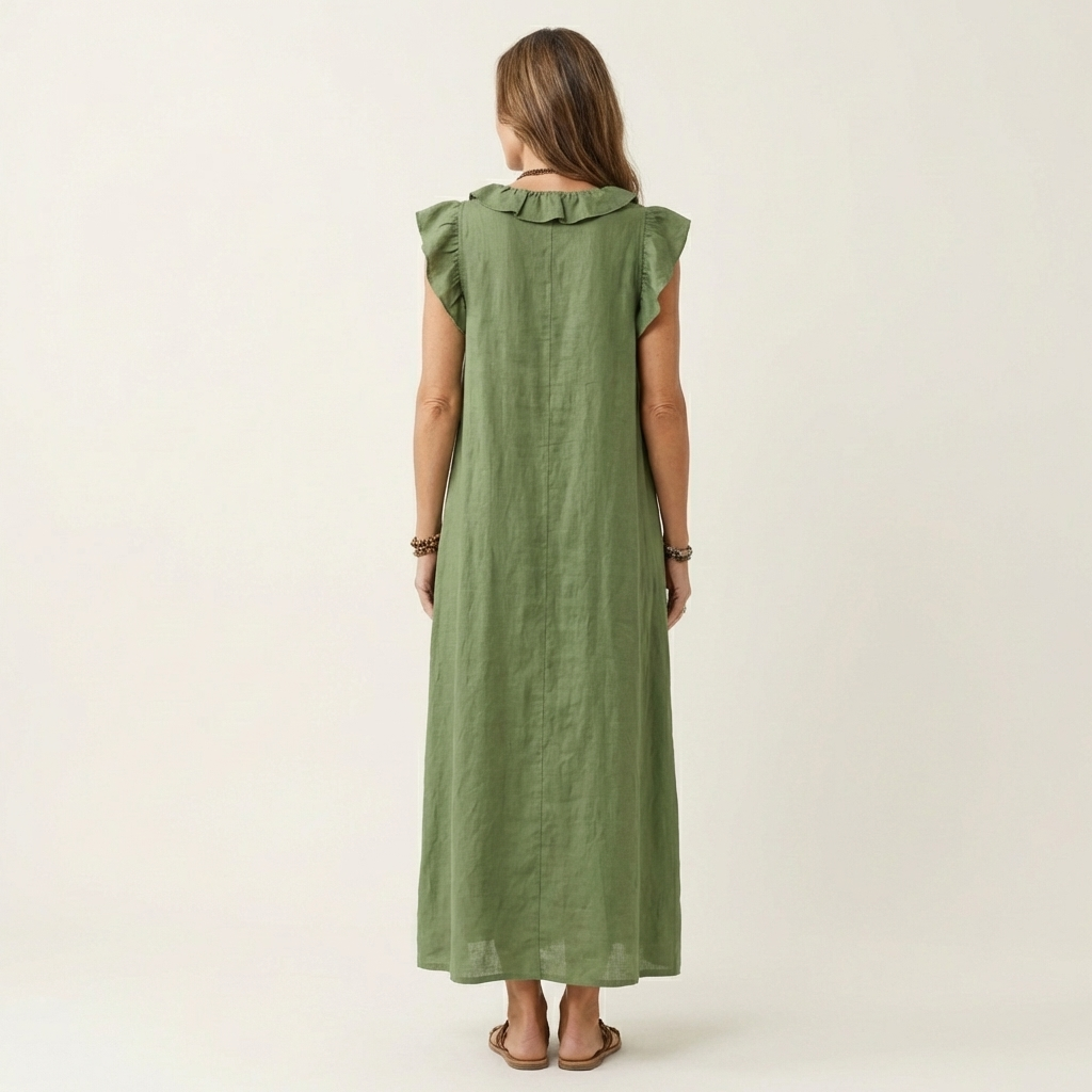 Anita | Vestido largo con cuello en V y volantes