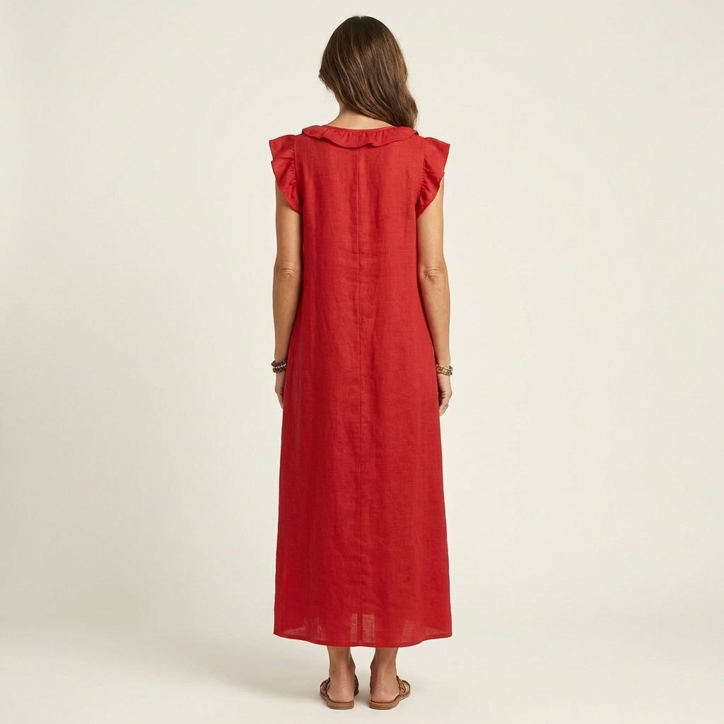 Anita | Vestido largo con cuello en V y volantes