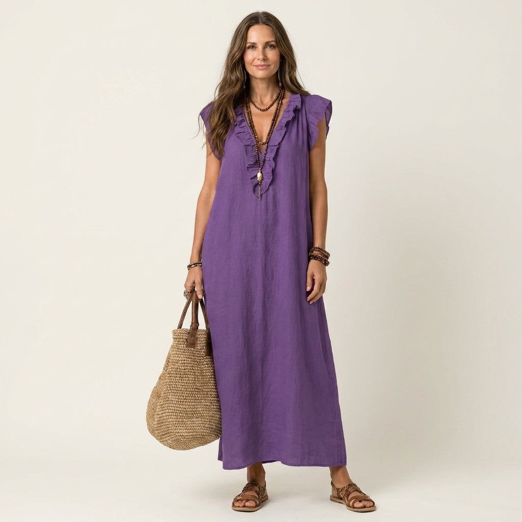 Anita | Vestido largo con cuello en V y volantes