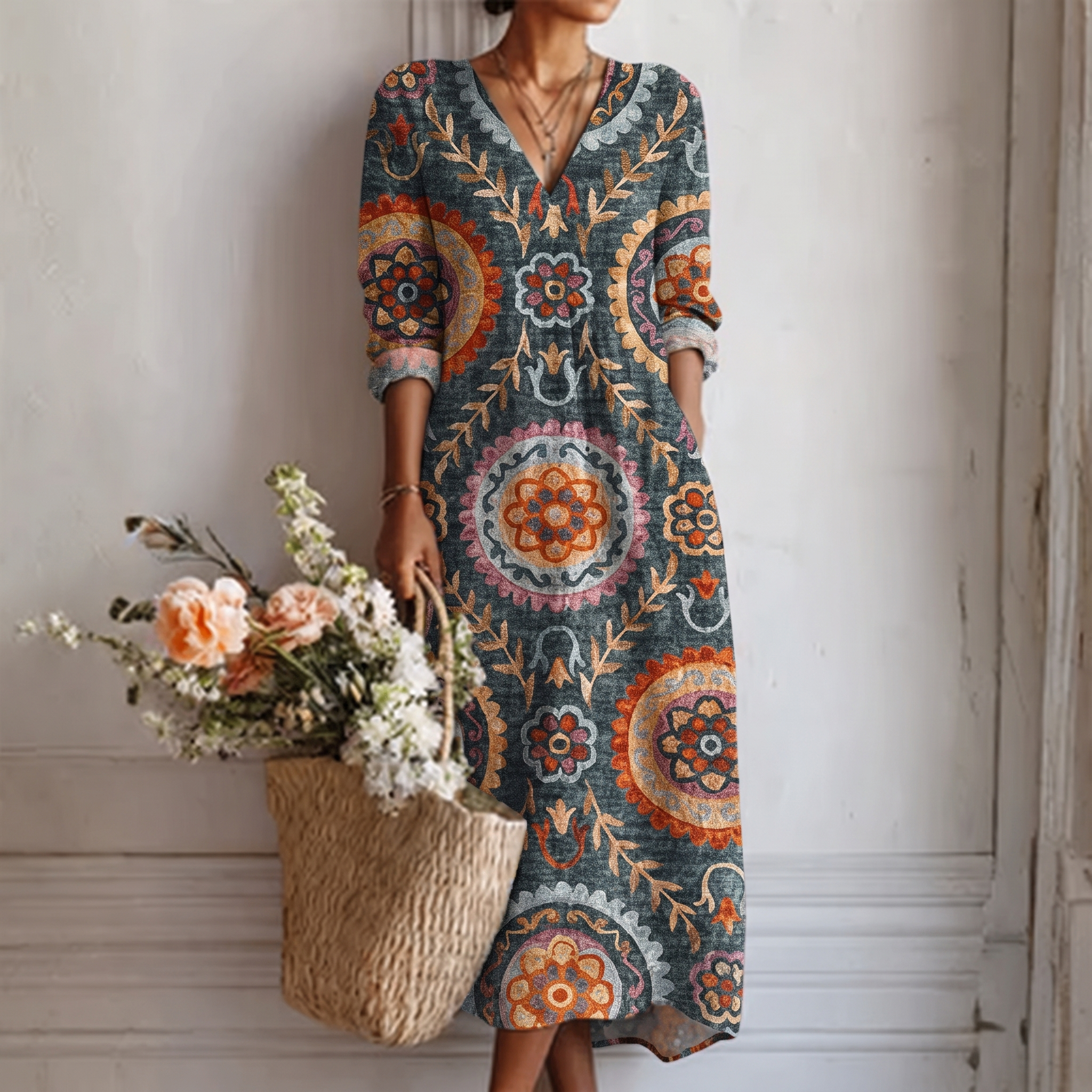 Elia™ | Vestido Midi Geométrico