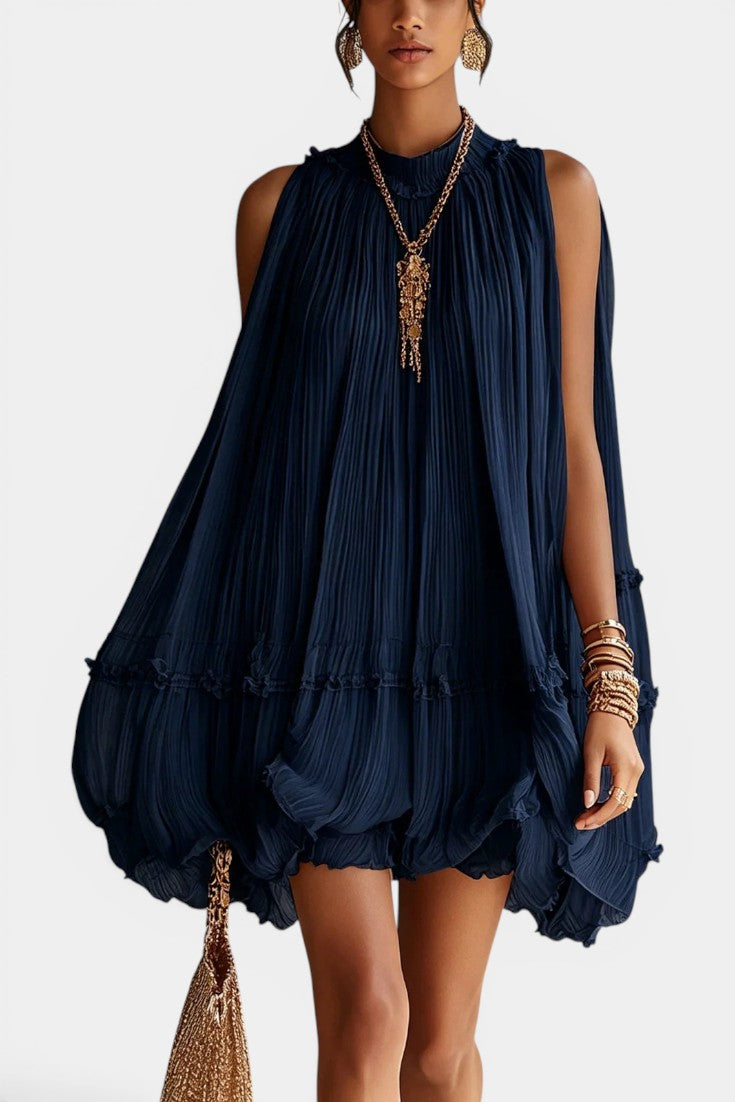 Khalani | Vestido Corto Elegante Plisado con Bajo Abullonado