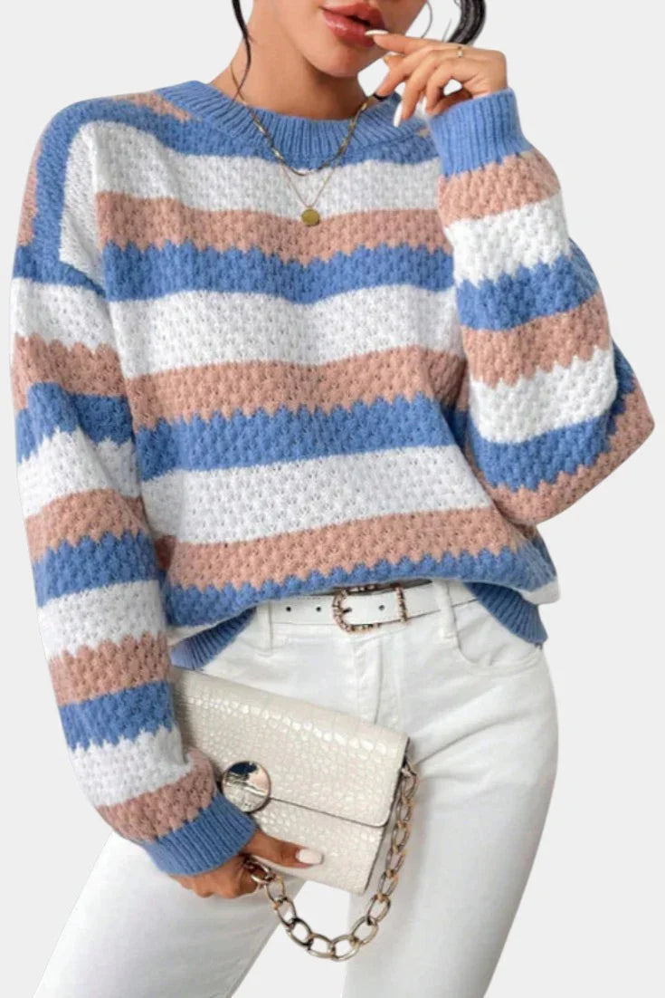 Camille | Suéter Oversized con Cuello Redondo y Rayas