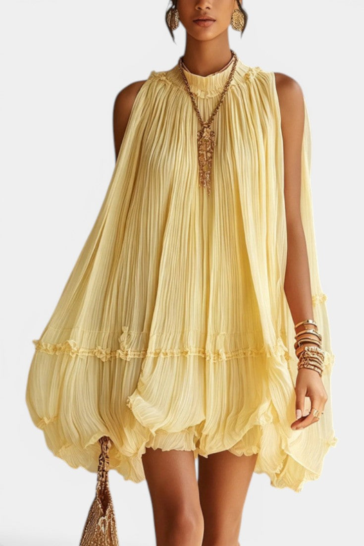 Khalani | Vestido Corto Elegante Plisado con Bajo Abullonado