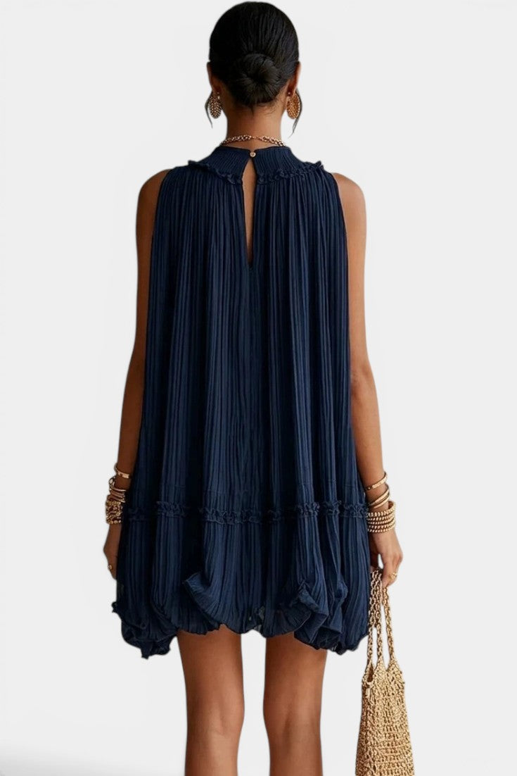 Khalani | Vestido Corto Elegante Plisado con Bajo Abullonado
