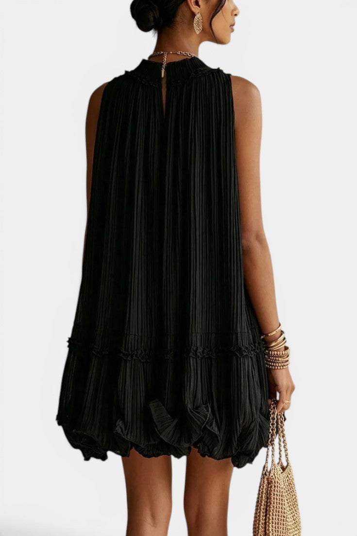 Khalani | Vestido Corto Elegante Plisado con Bajo Abullonado