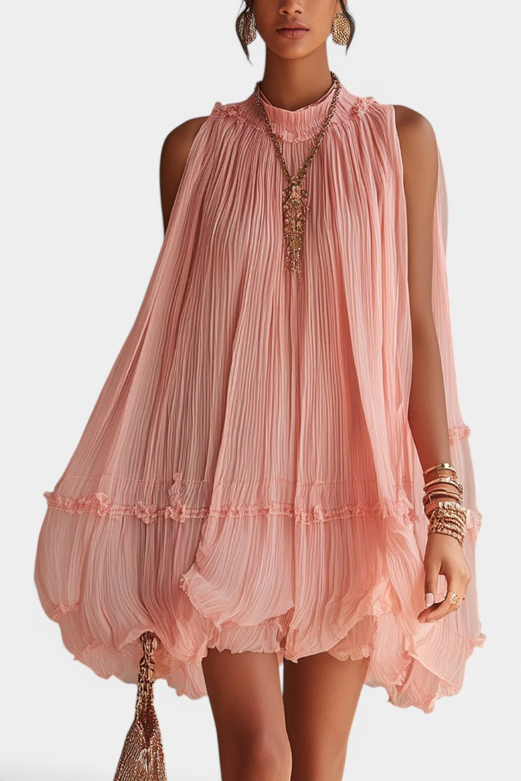 Khalani | Vestido Corto Elegante Plisado con Bajo Abullonado