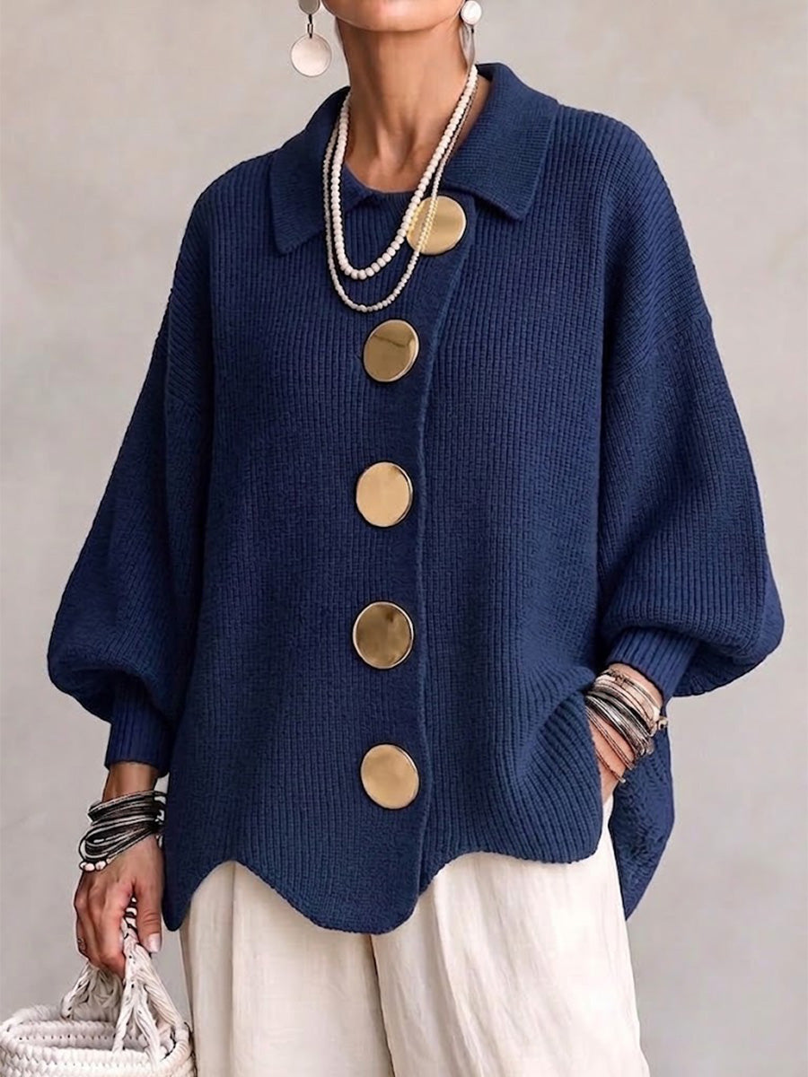 Isadora | Cardigan Oversize con Cuello y Grandes Botones Metálicos