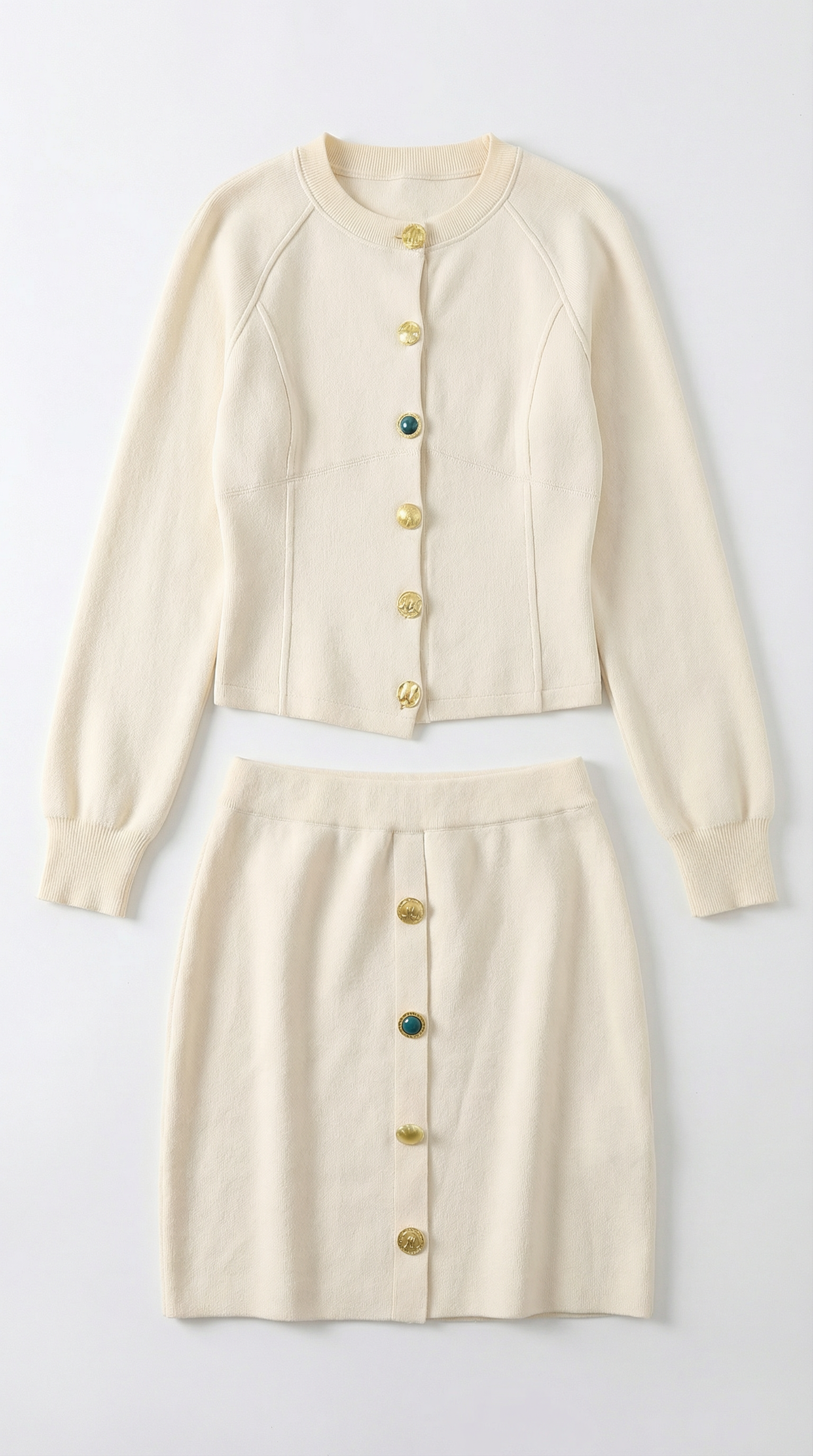 Carrie button-front cardigan and skirt set
