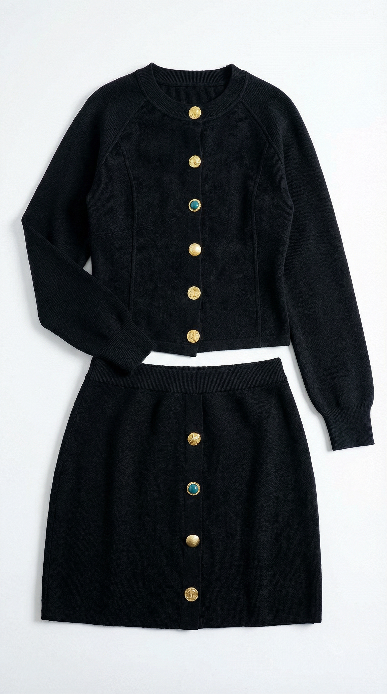 Carrie button-front cardigan and skirt set