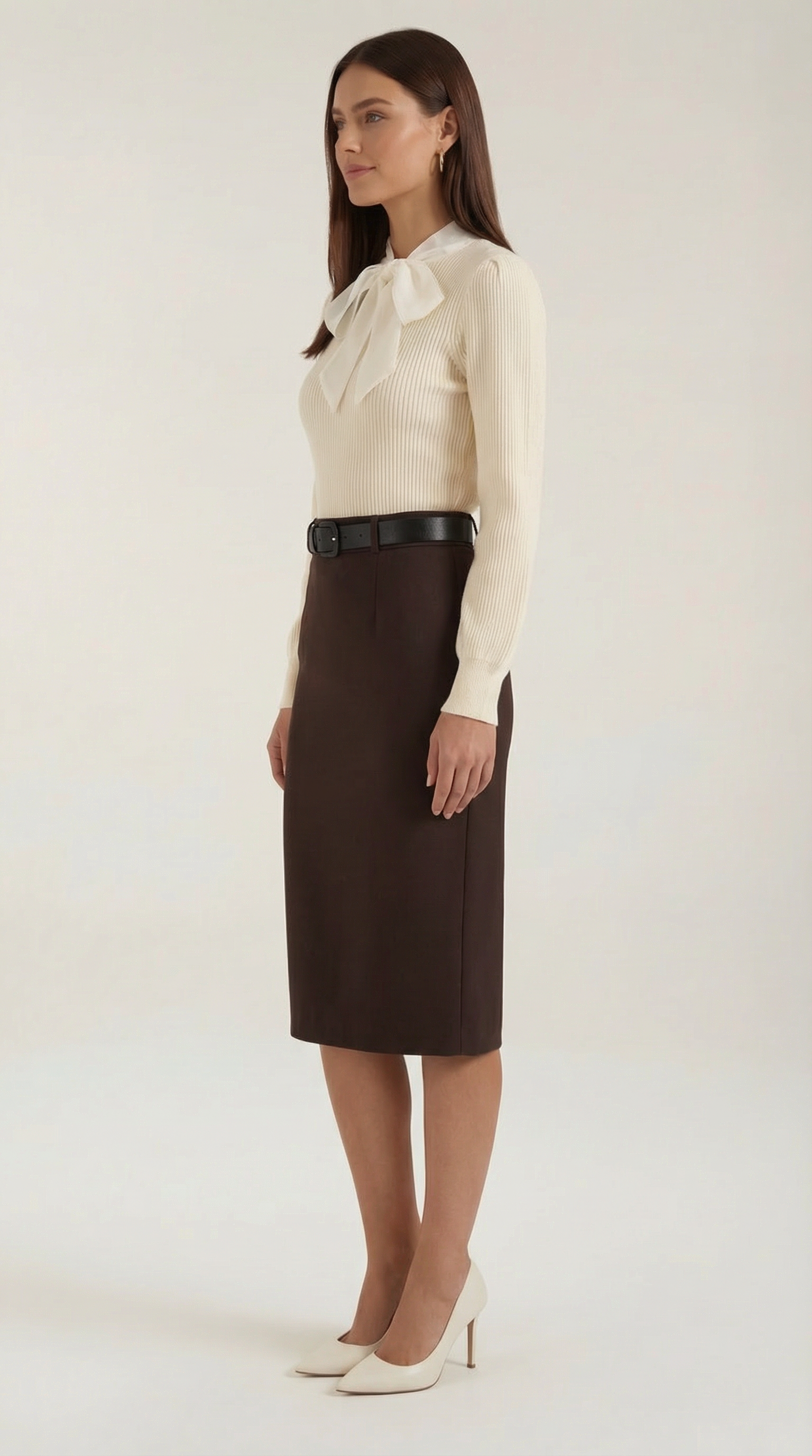 Rib-knit sweater with tie detail
