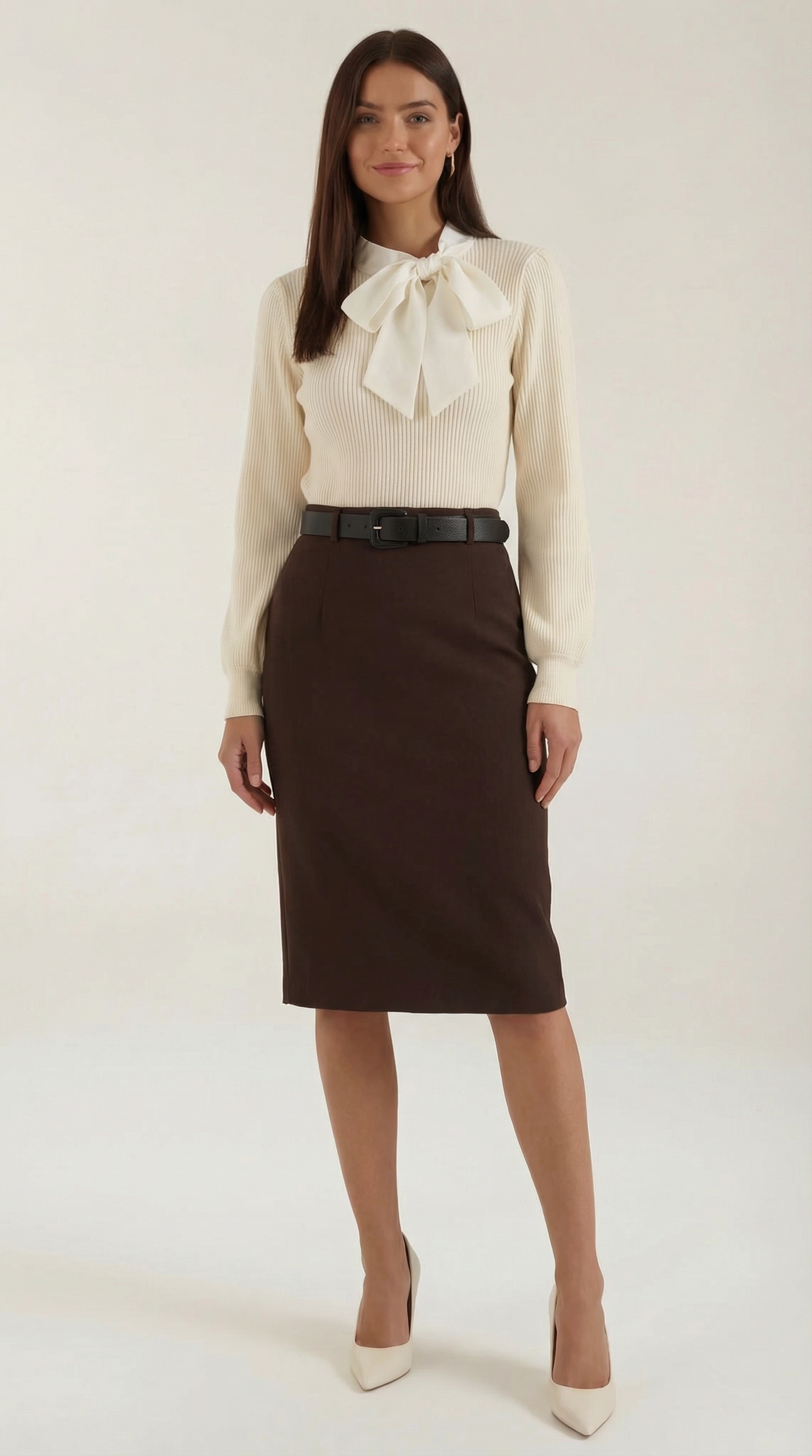 Rib-knit sweater with tie detail