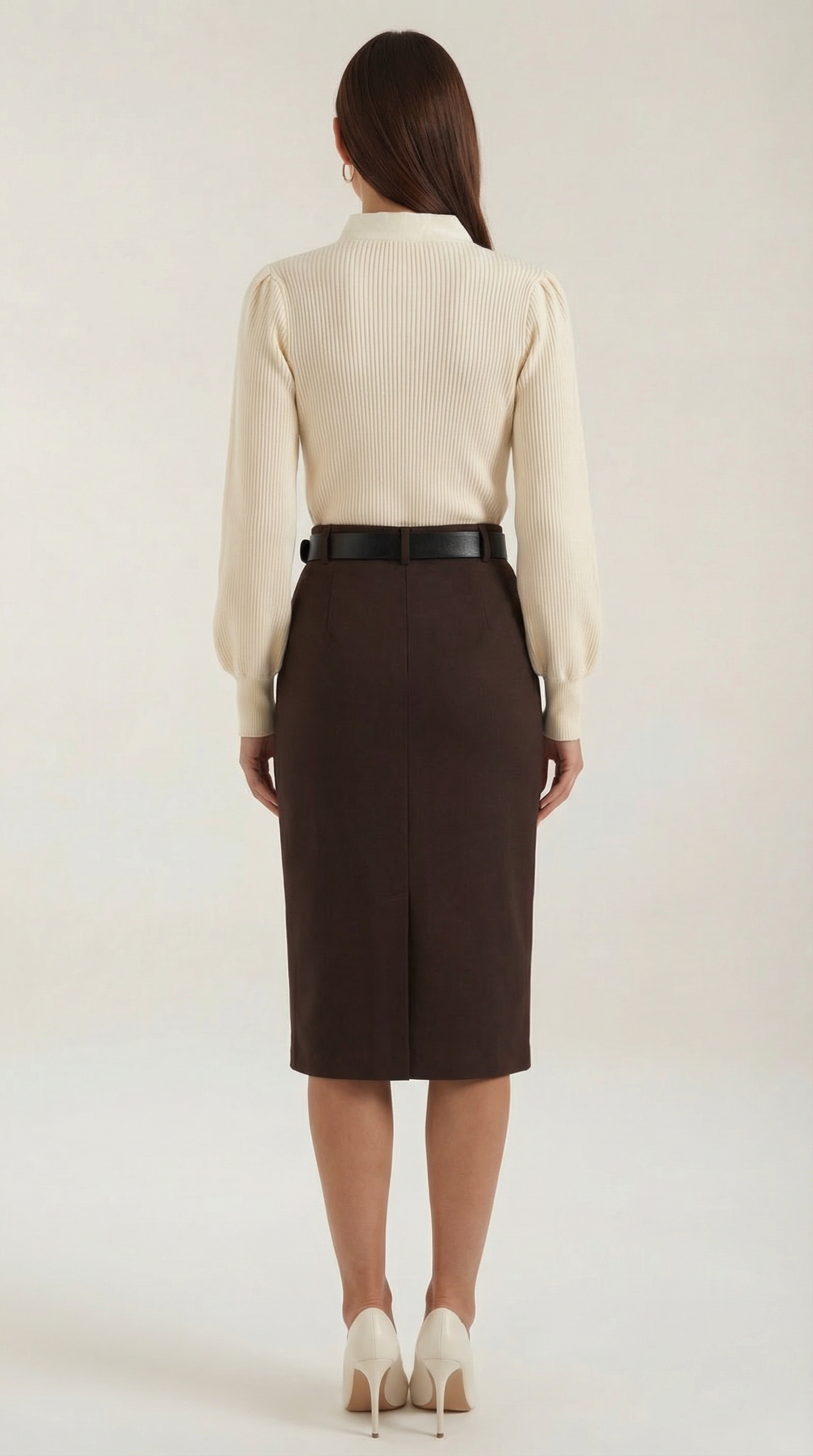 Rib-knit sweater with tie detail