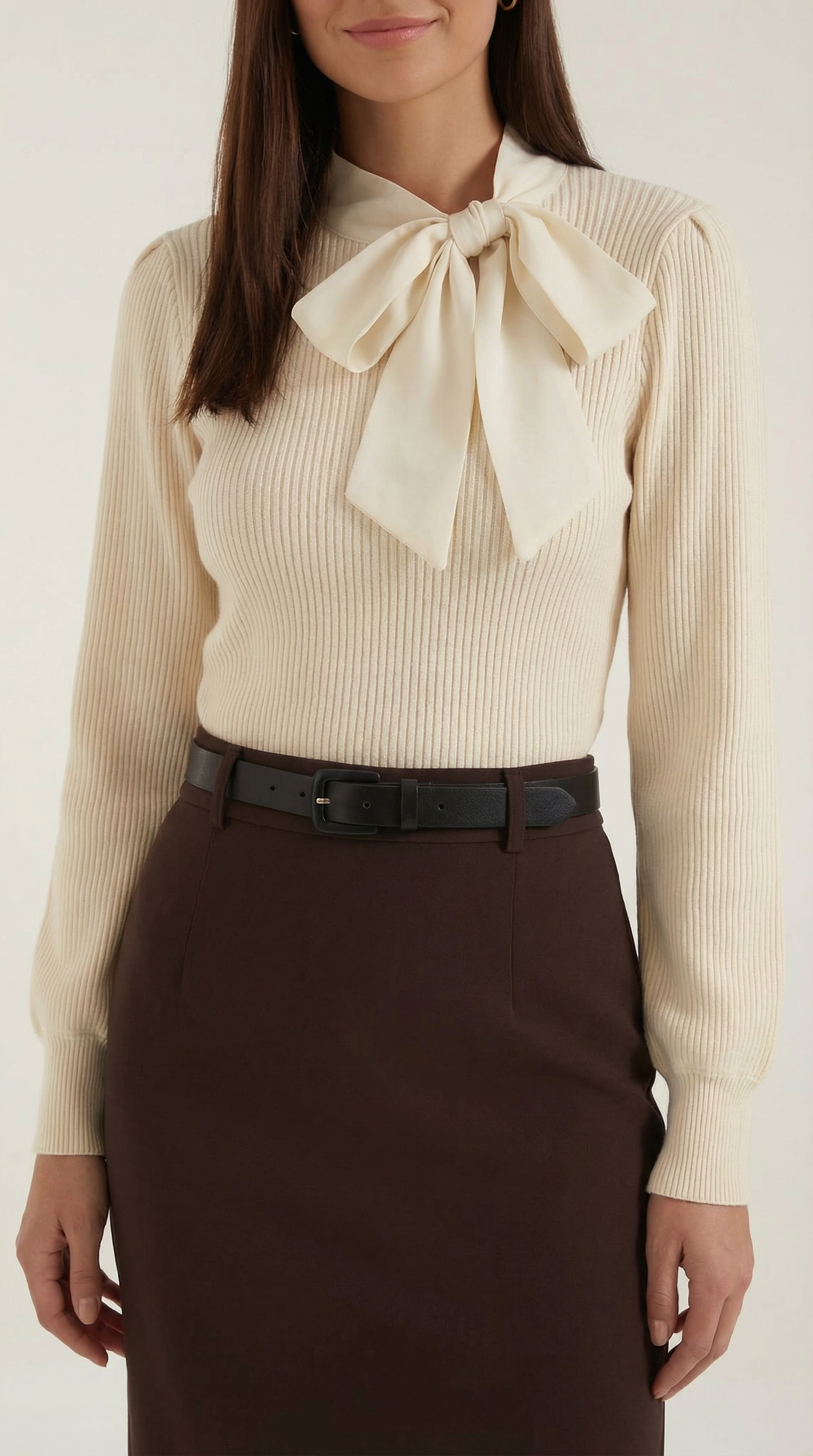 Rib-knit sweater with tie detail