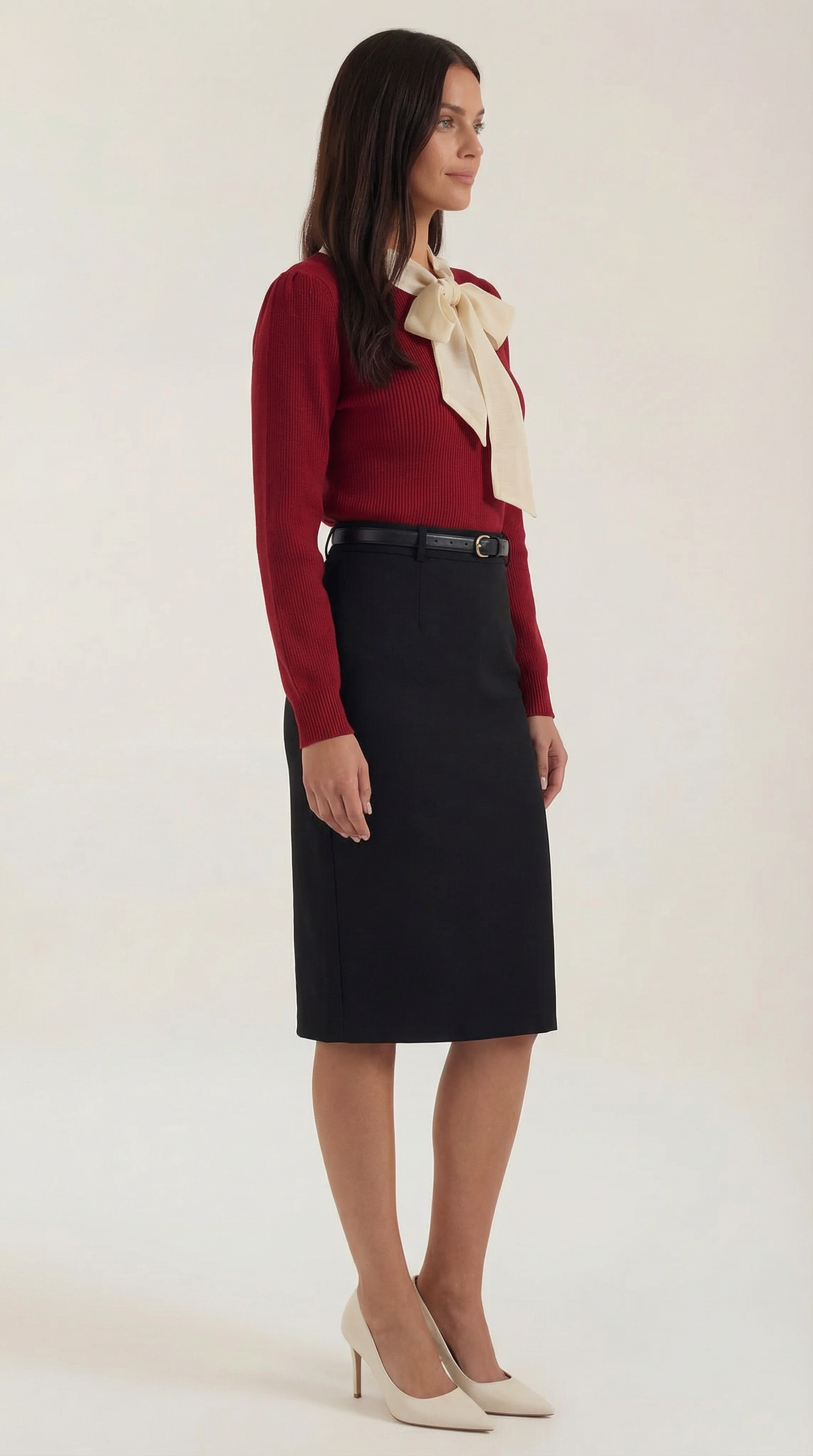 Rib-knit sweater with tie detail