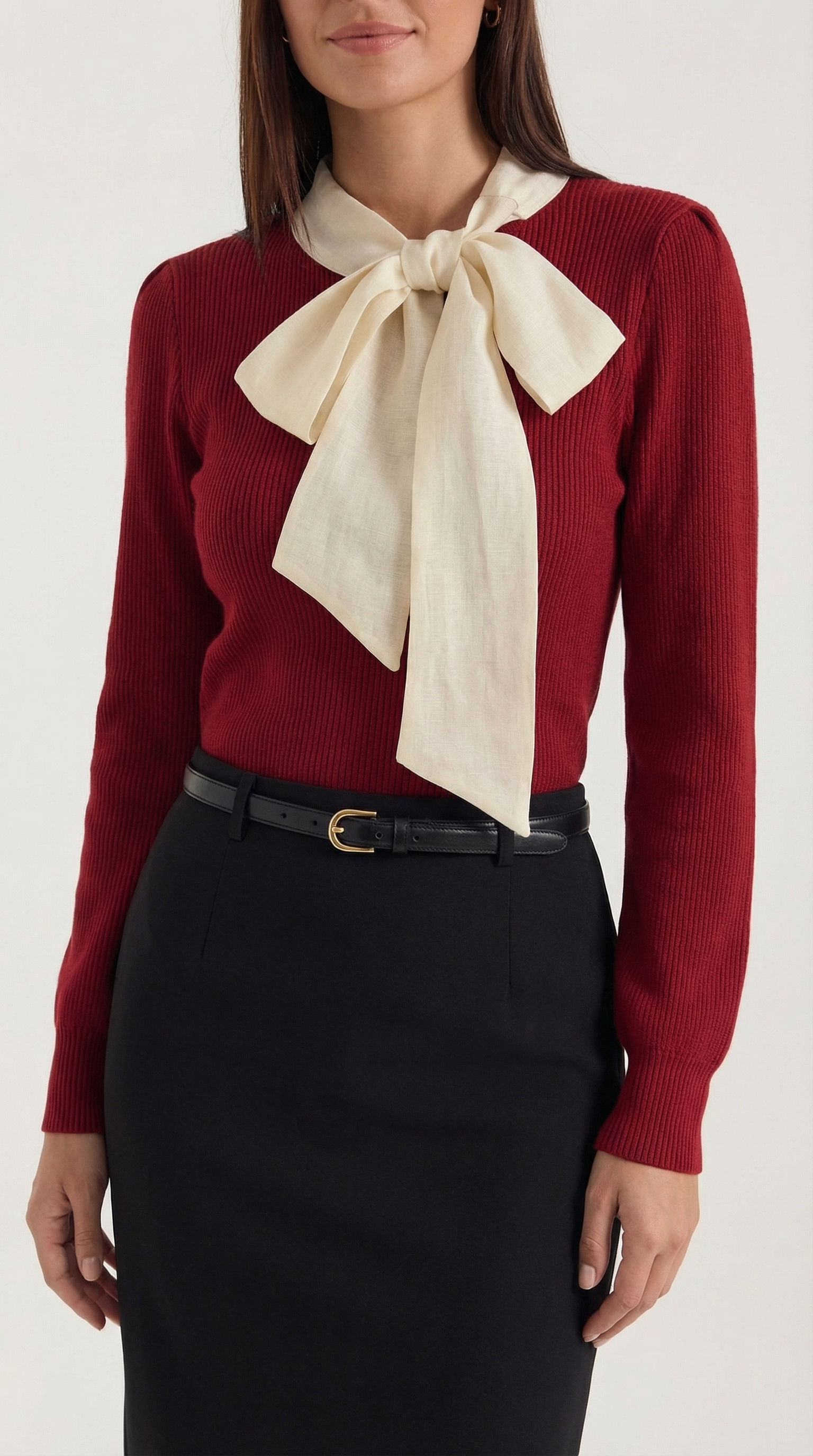 Rib-knit sweater with tie detail
