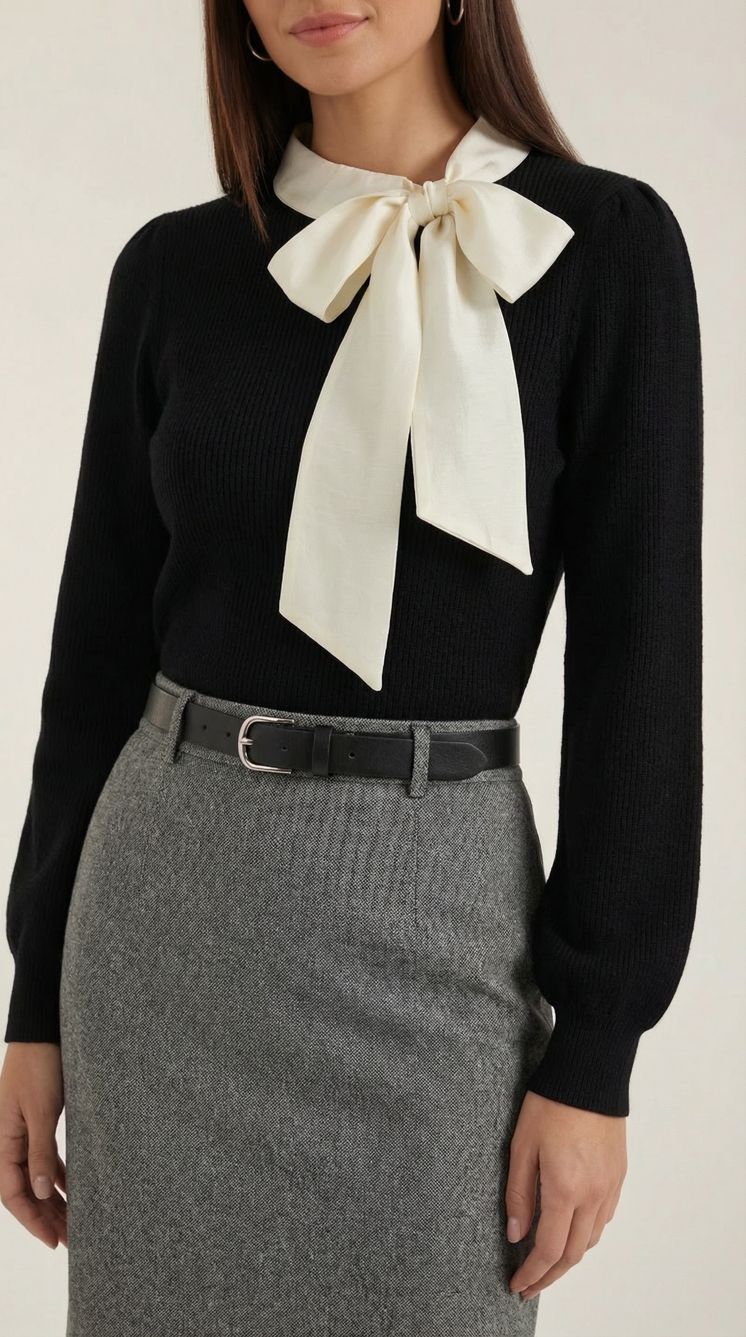 Rib-knit sweater with tie detail
