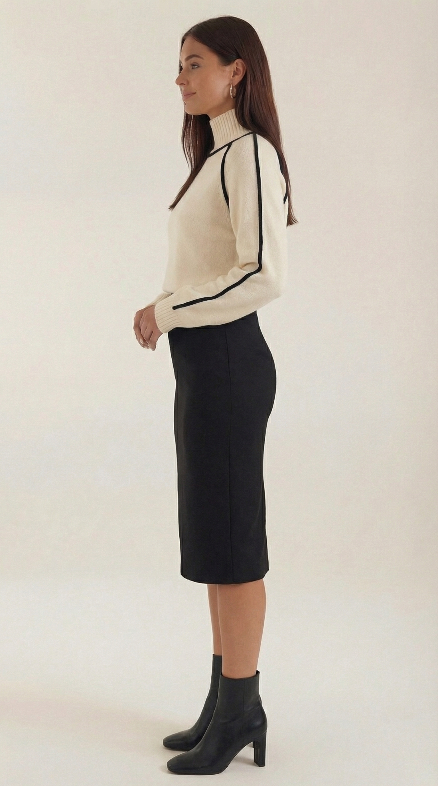 High-neck sweater with contrast detailing