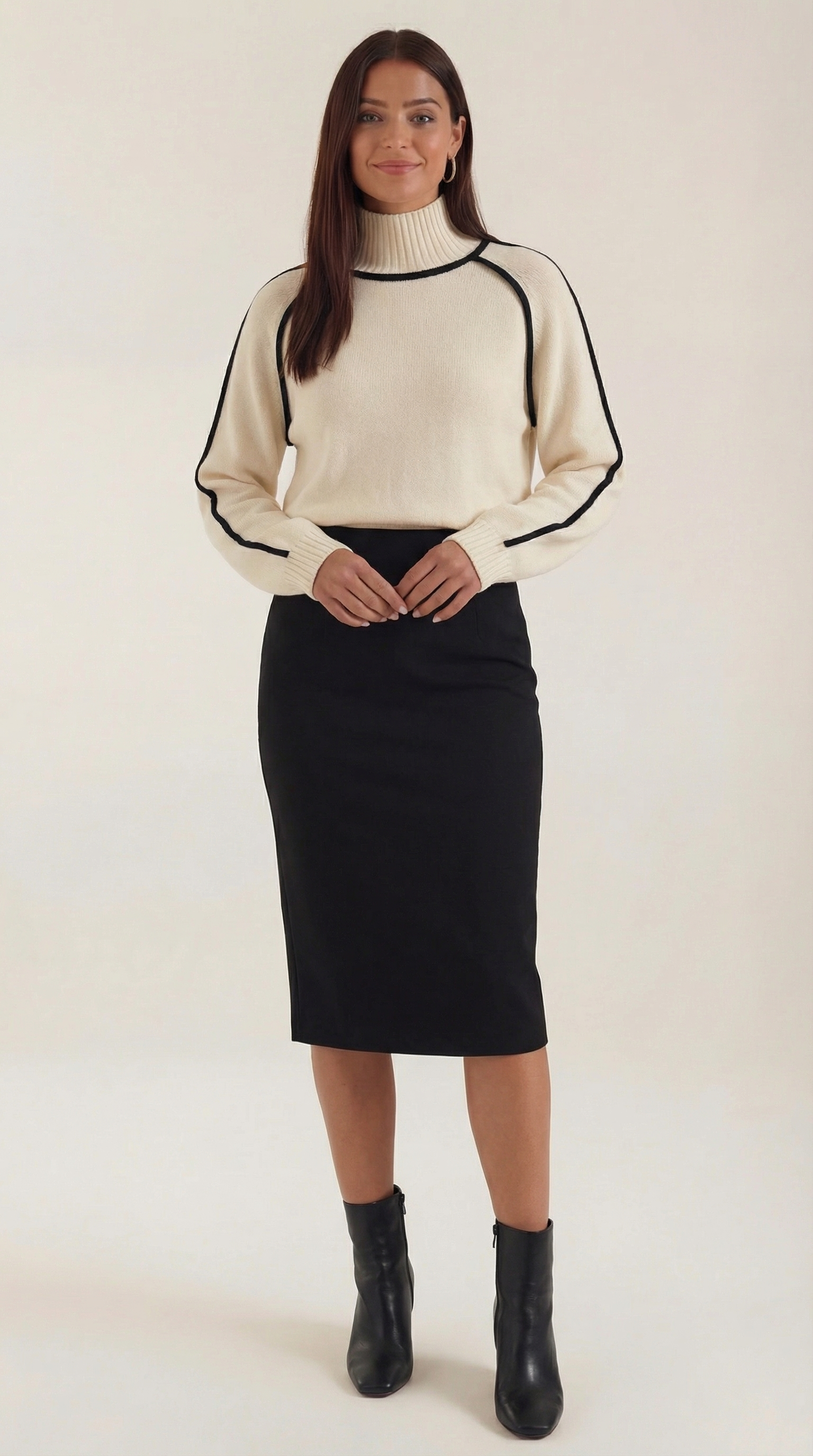 High-neck sweater with contrast detailing