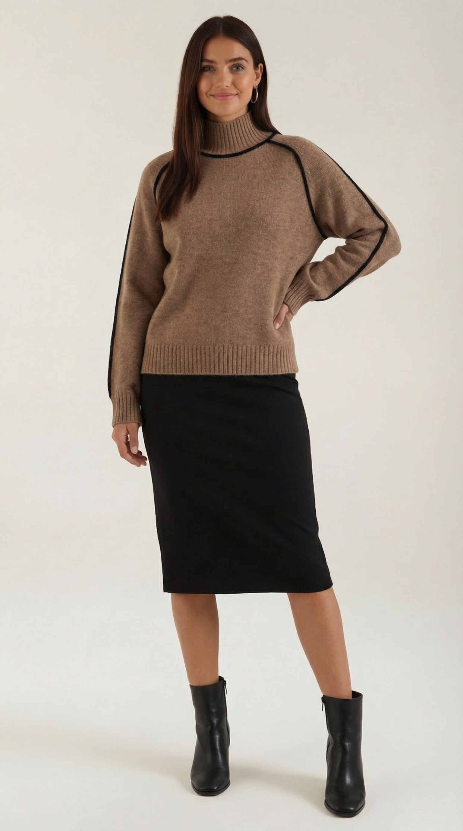 High-neck sweater with contrast detailing