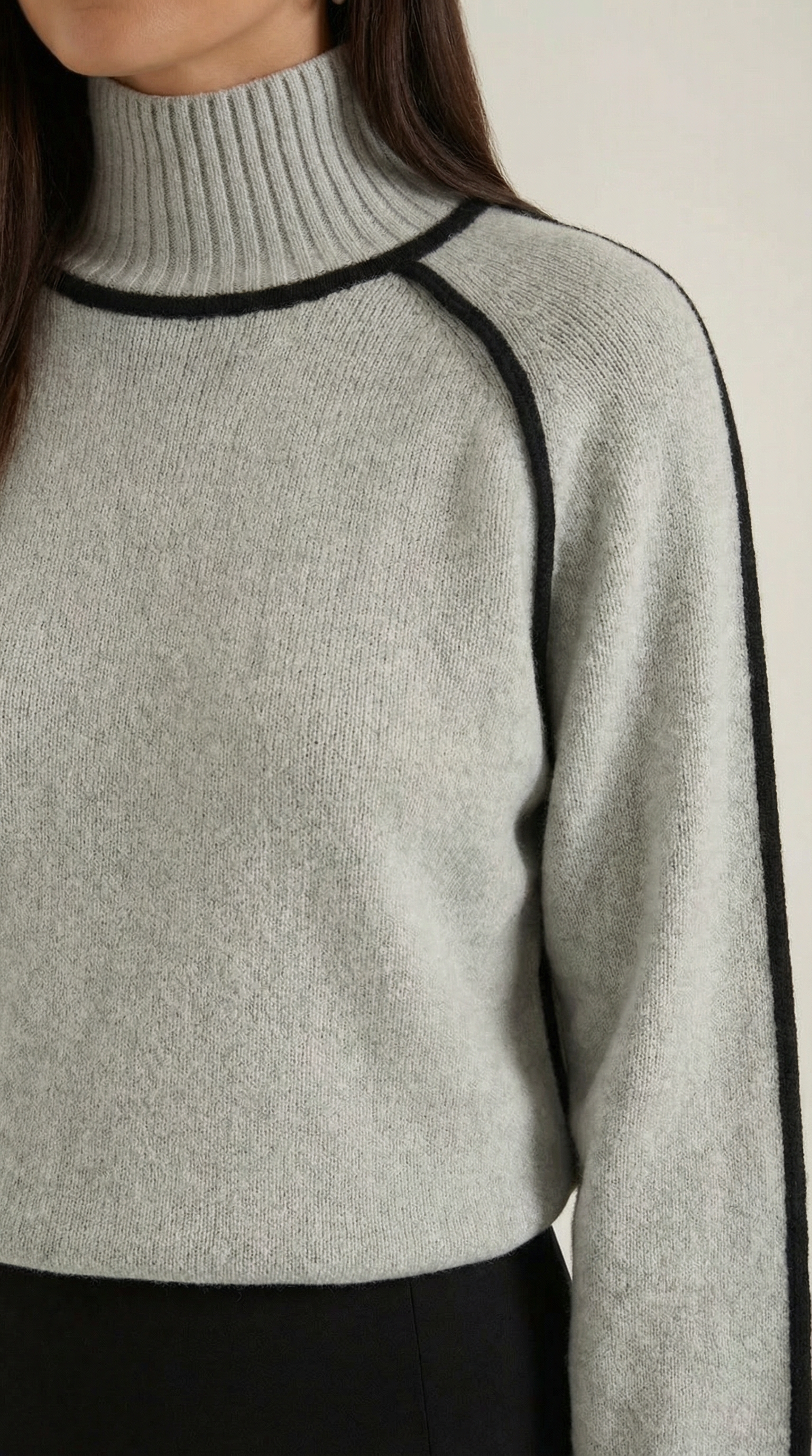 High-neck sweater with contrast detailing