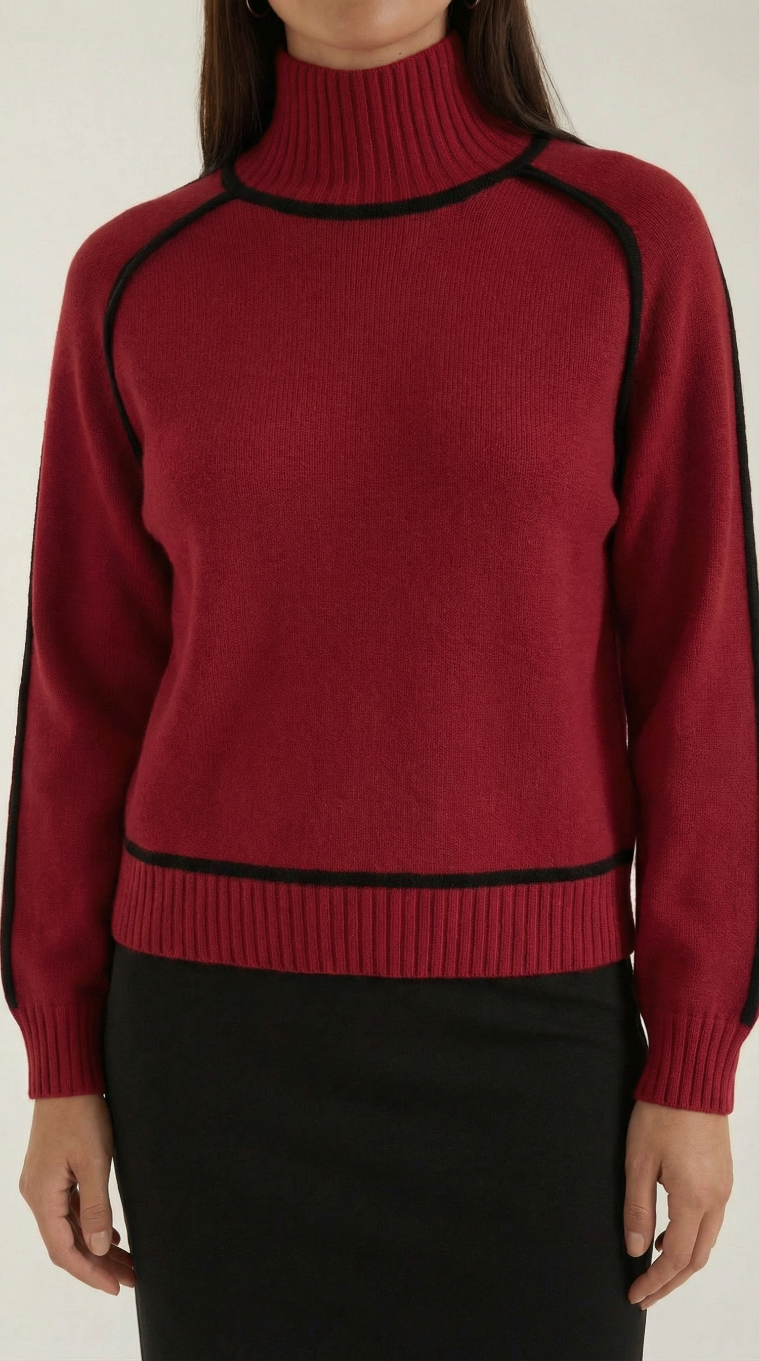 High-neck sweater with contrast detailing
