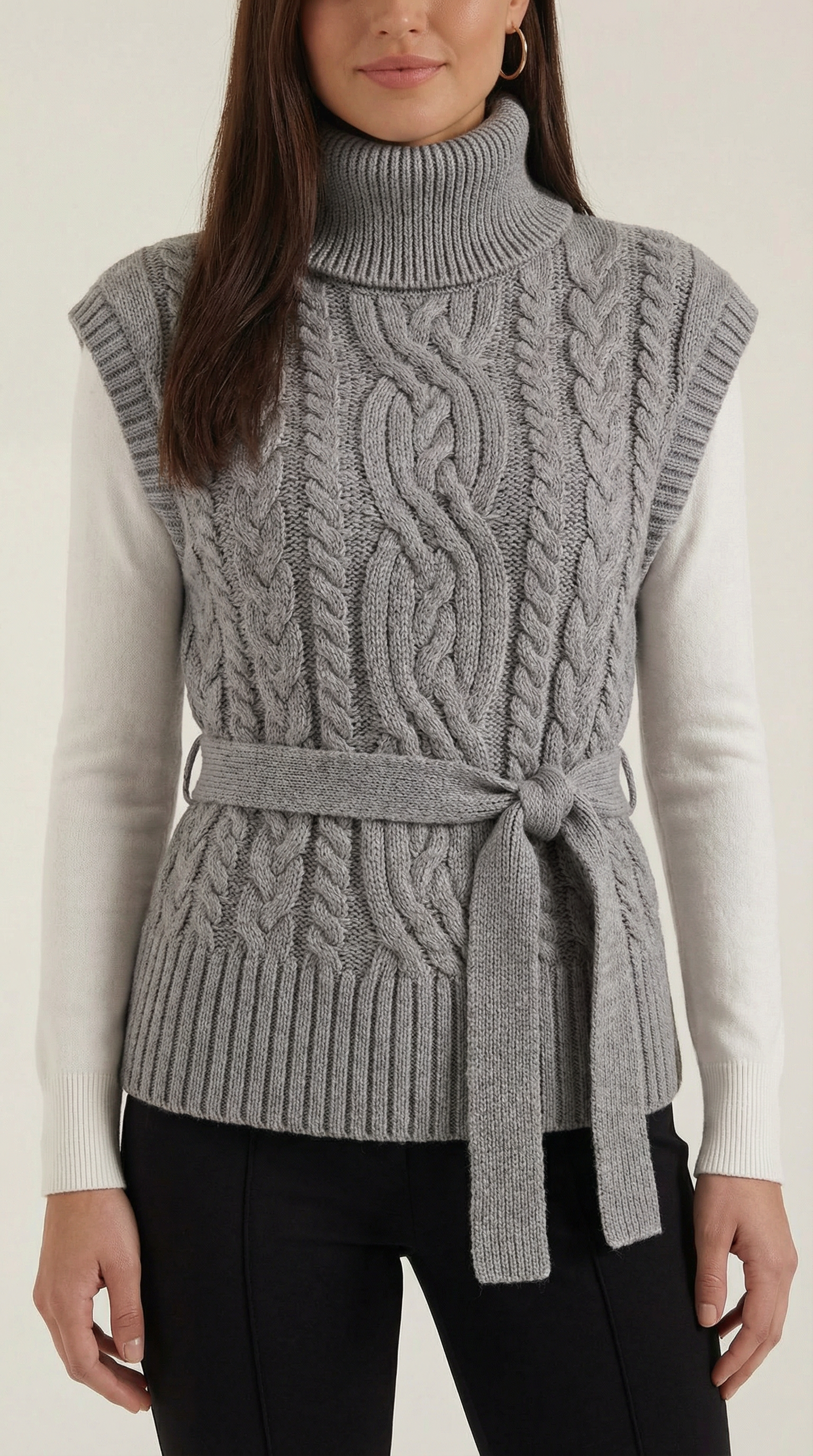 Wendy high neck cable knit vest