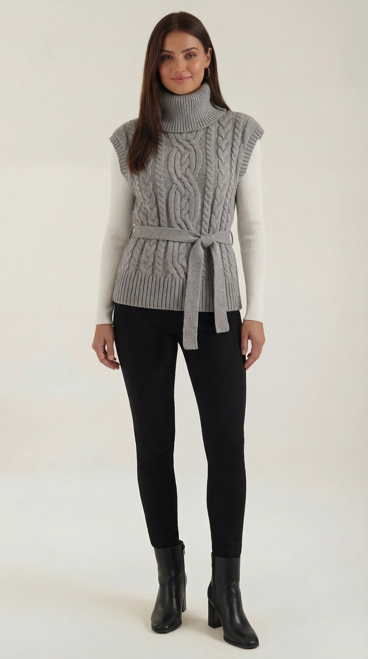 Wendy high neck cable knit vest
