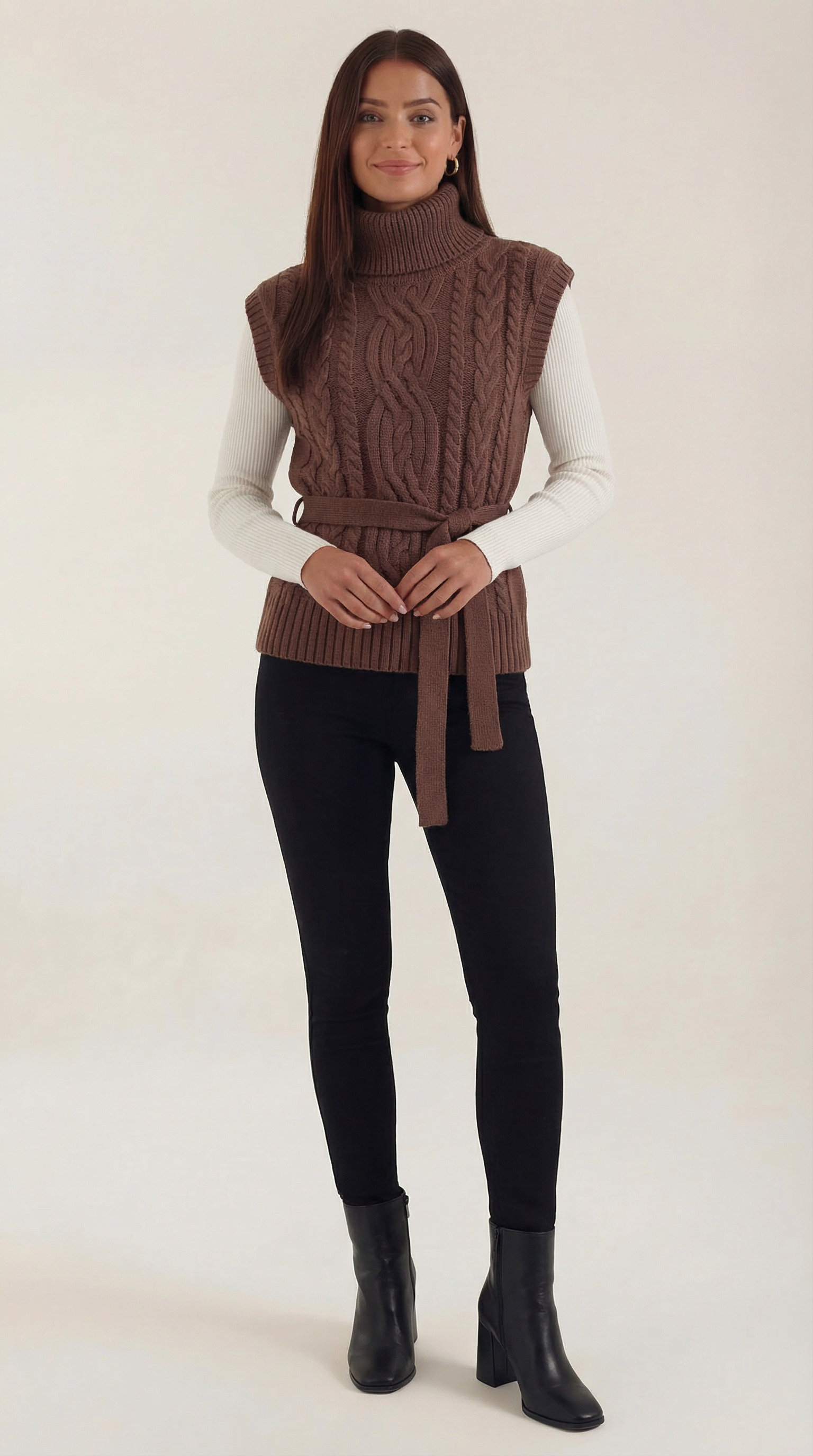 Wendy high neck cable knit vest