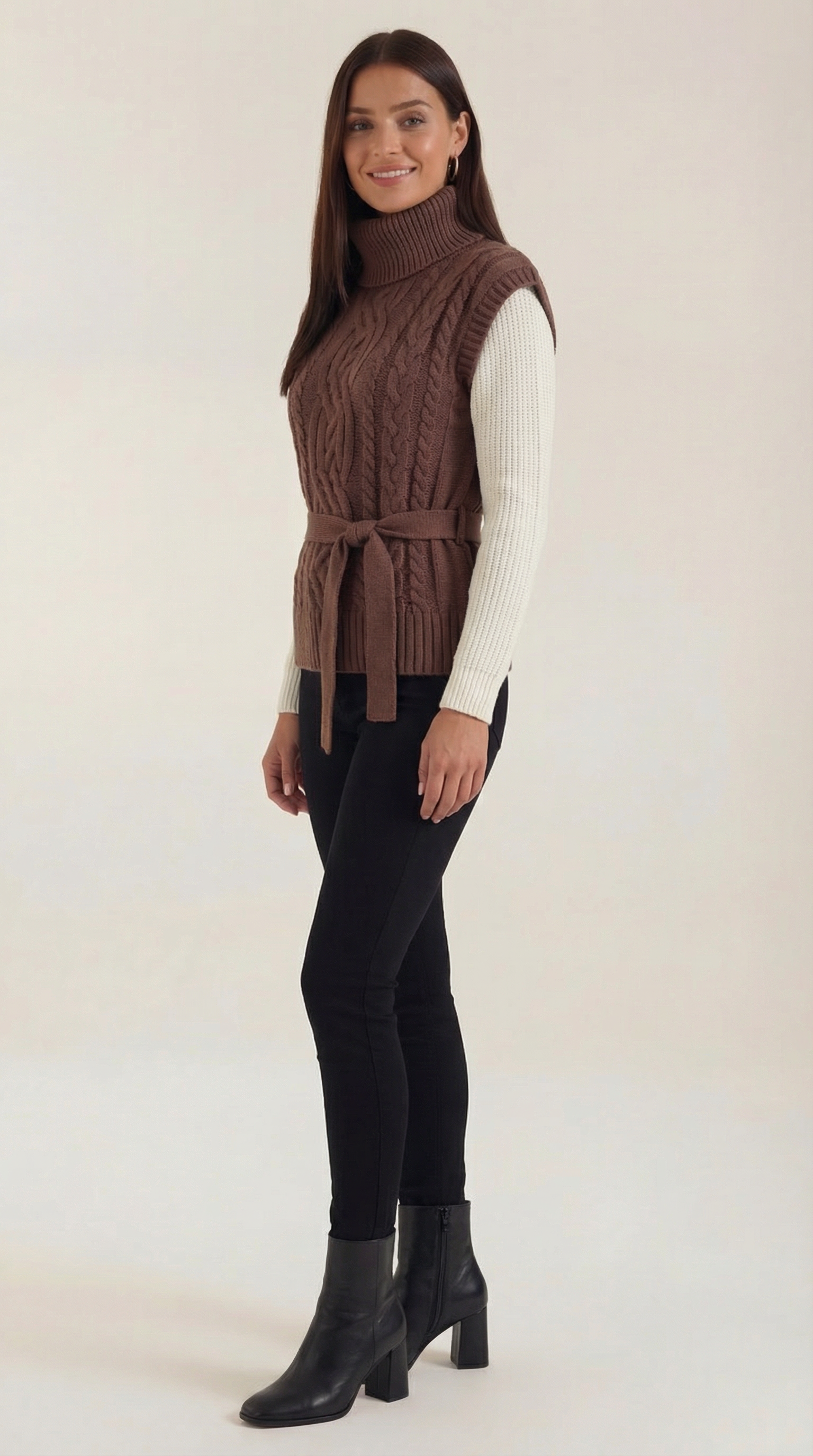Wendy high neck cable knit vest