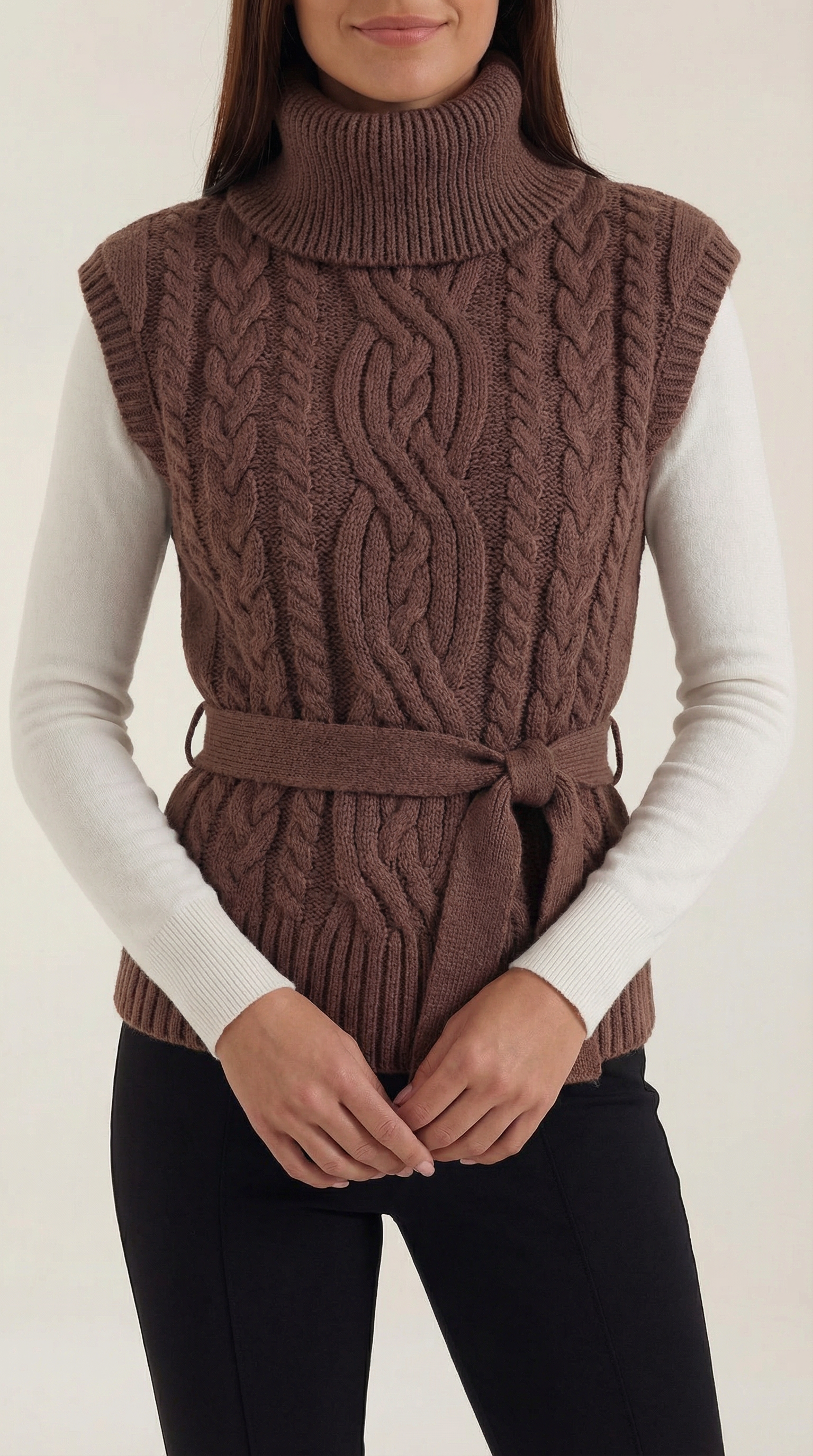 Wendy high neck cable knit vest