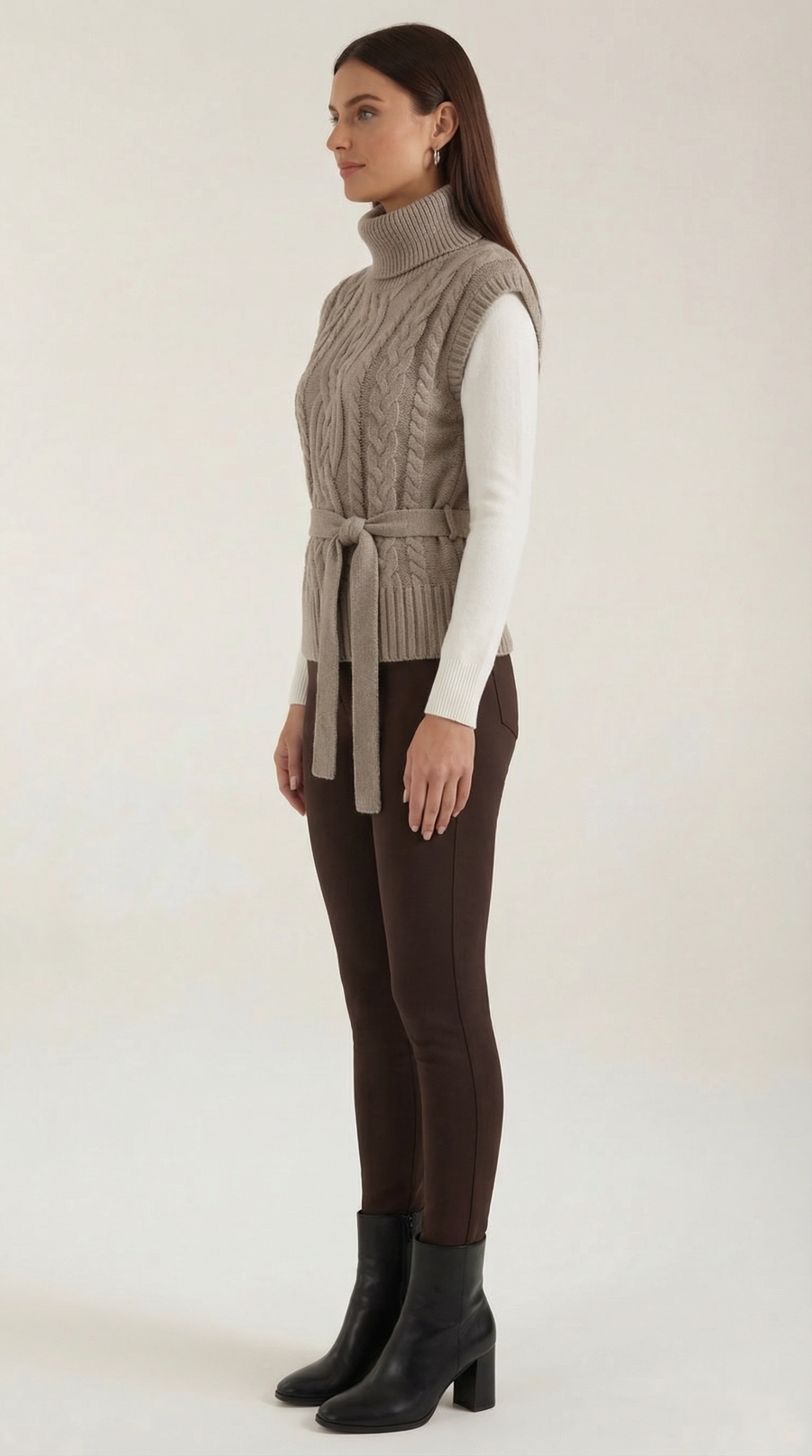 Wendy high neck cable knit vest