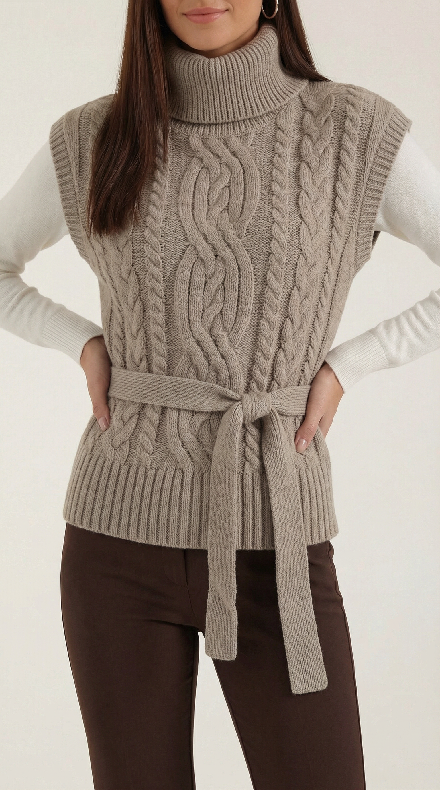 Wendy high neck cable knit vest