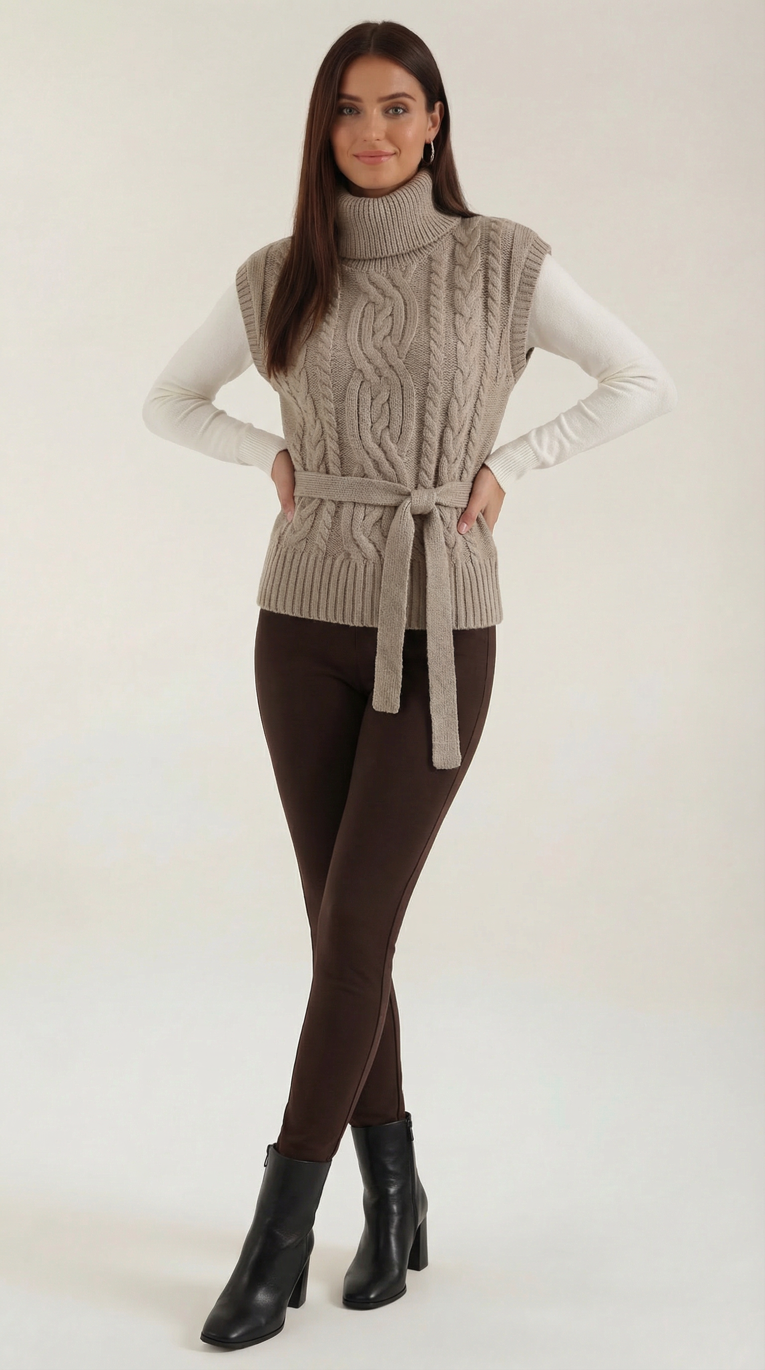 Wendy high neck cable knit vest