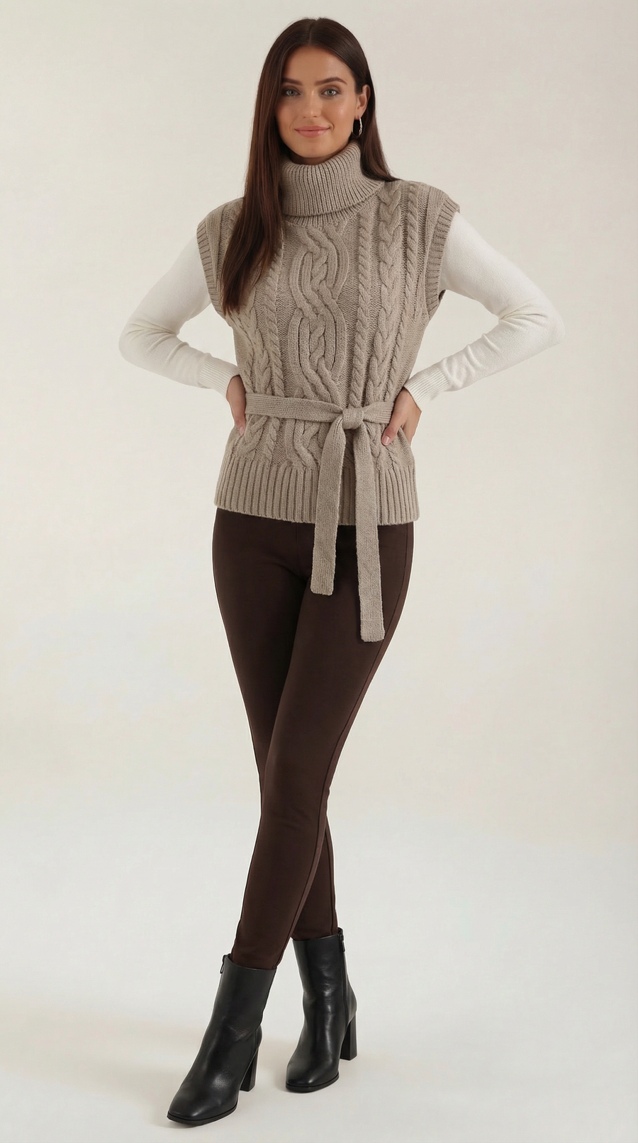 Wendy high neck cable knit vest