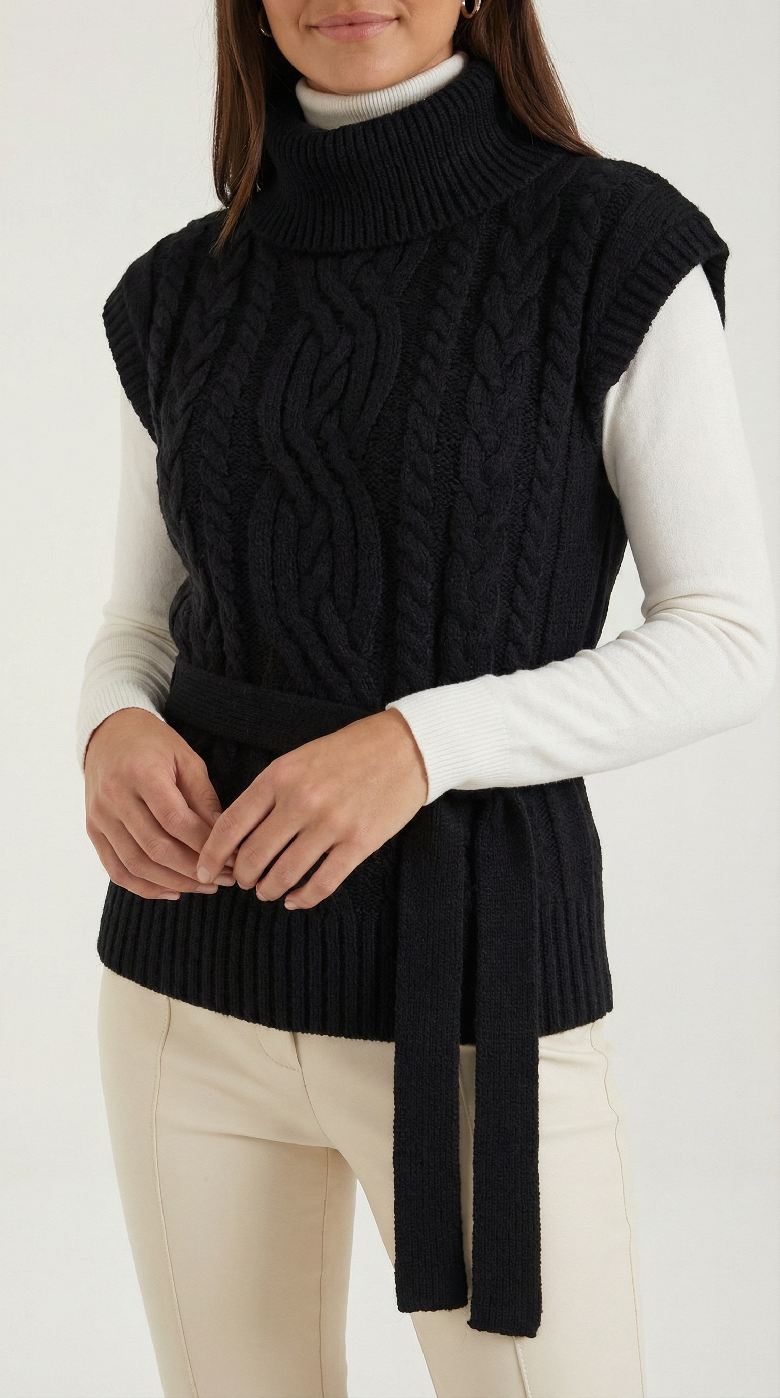 Wendy high neck cable knit vest