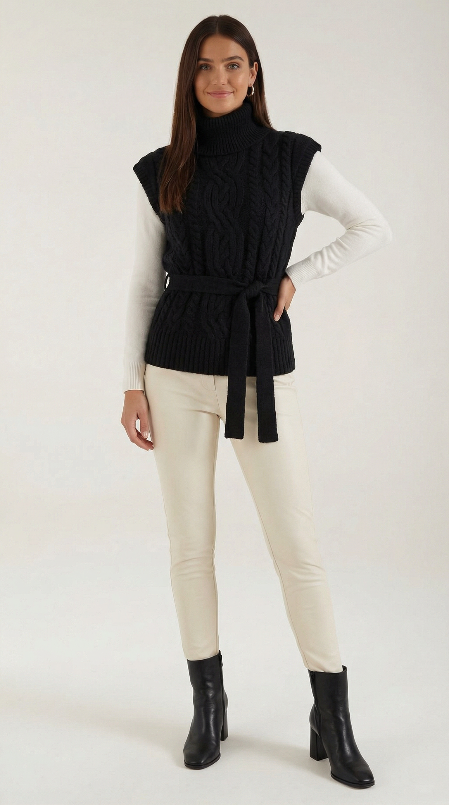 Wendy high neck cable knit vest