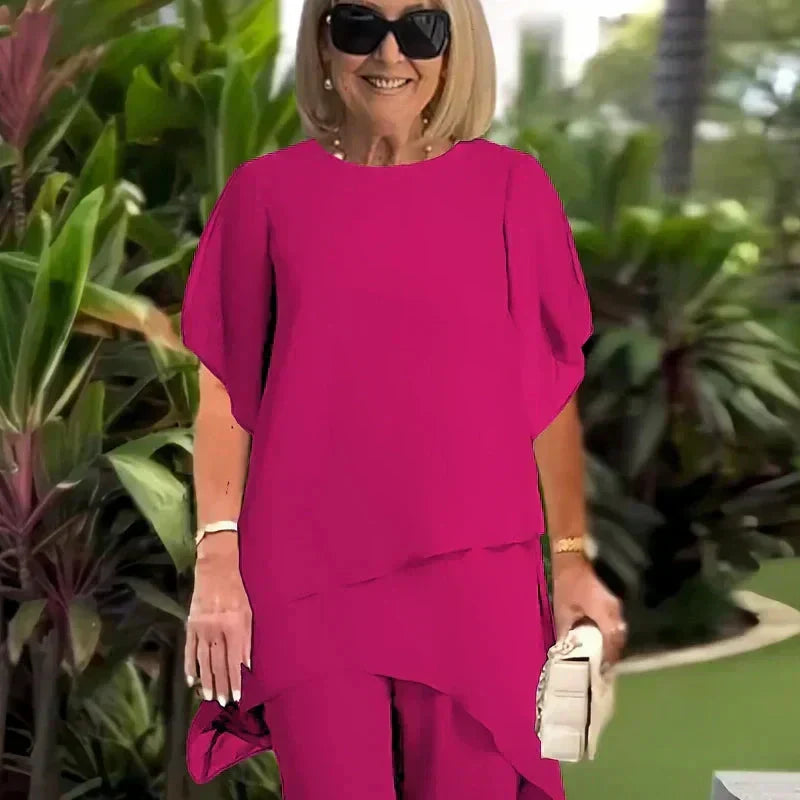 Conjunto con pantalones palazzo drapeados
