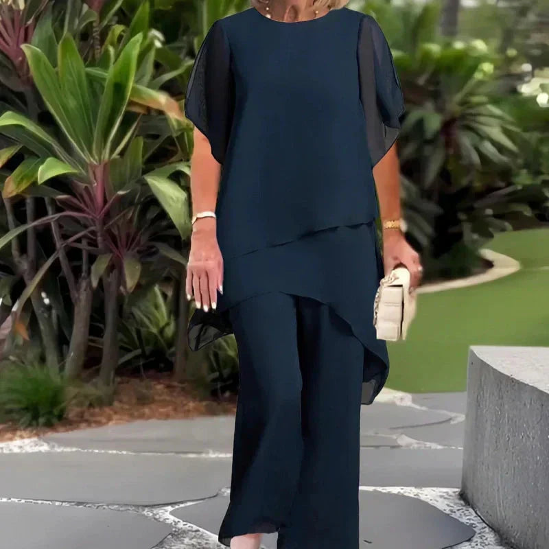 Conjunto con pantalones palazzo drapeados