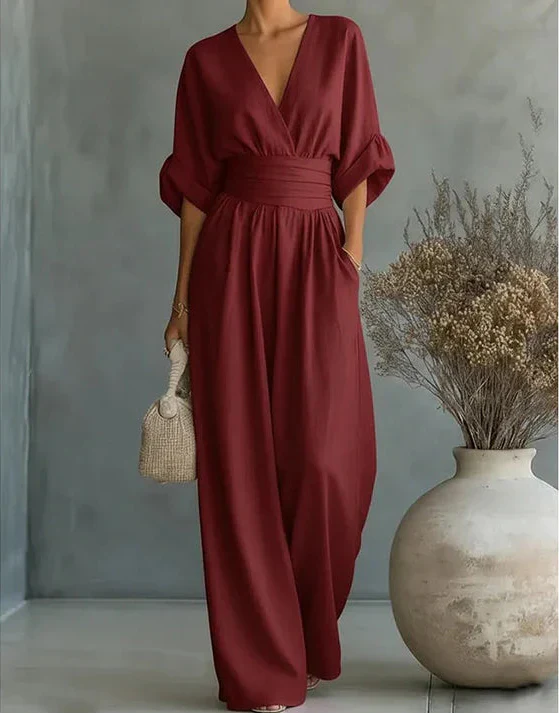 Fluid jumpsuit with V-neckline