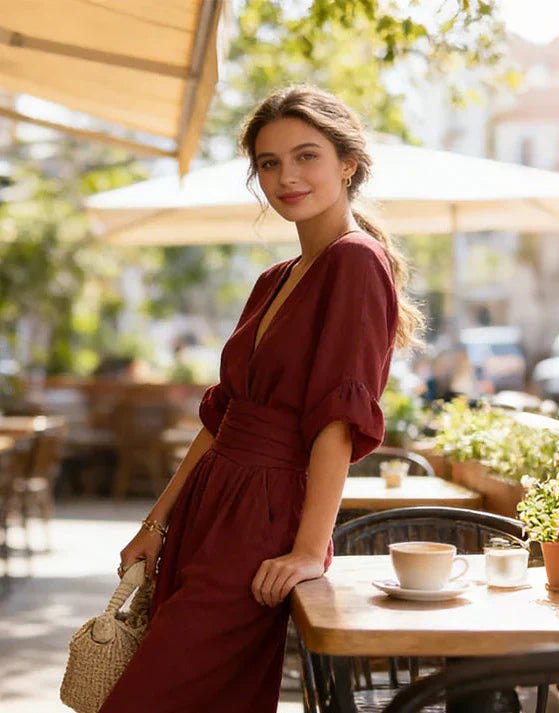 Fluid jumpsuit with V-neckline