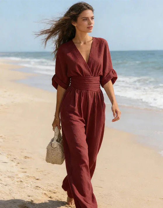 Fluid jumpsuit with V-neckline